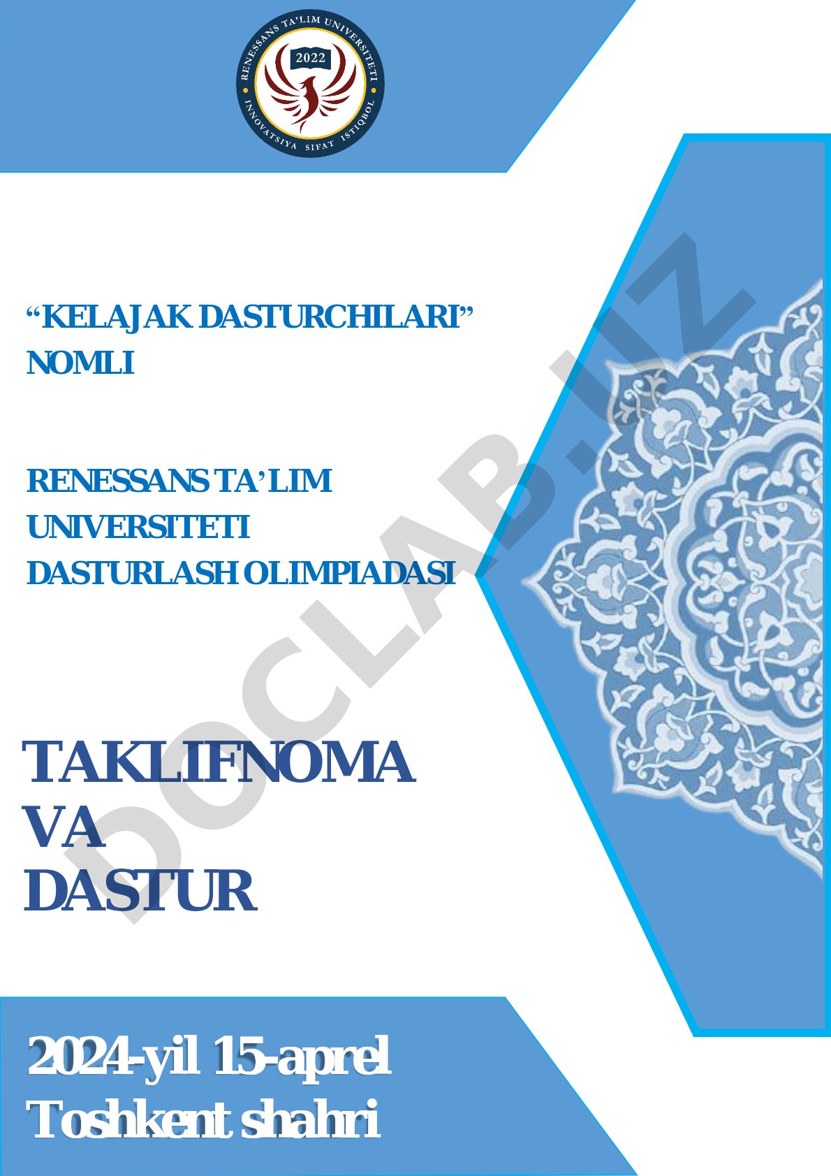 Kelajak dasturchilari dasturlash olimpiadasi taklifnoma va dasturi
