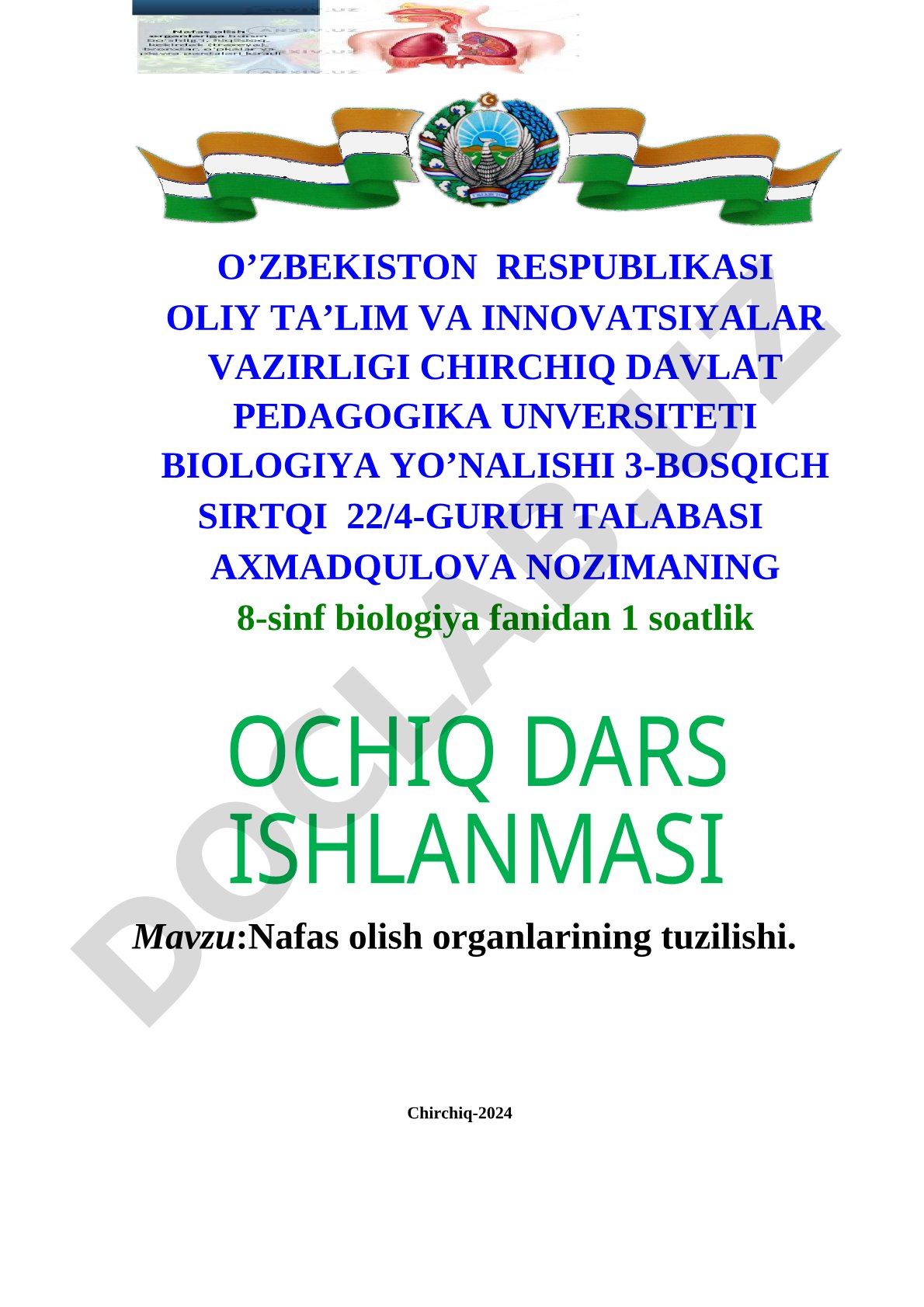 Nafas olish organlarining tuzilishi