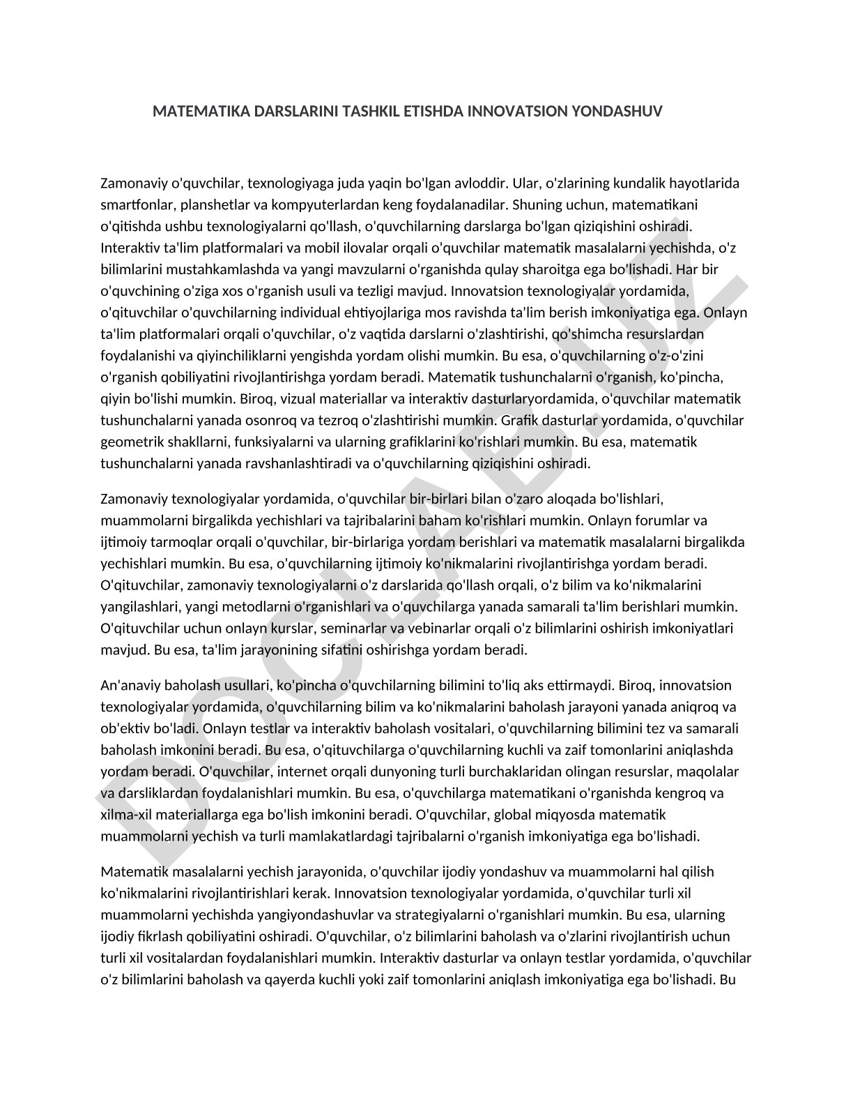 Matematika darslarini tashkil etishda innovatsion yondashuv