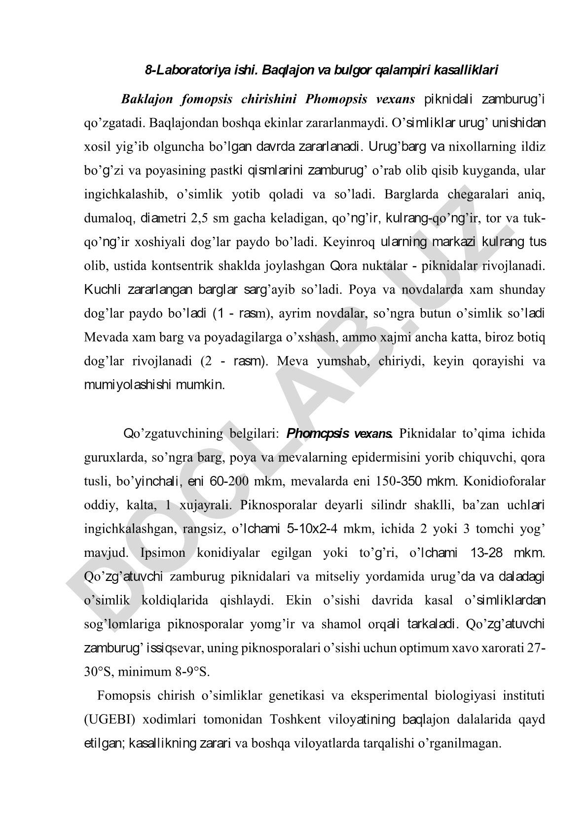 Baqlajon va bulgor qalampiri kasalliklari