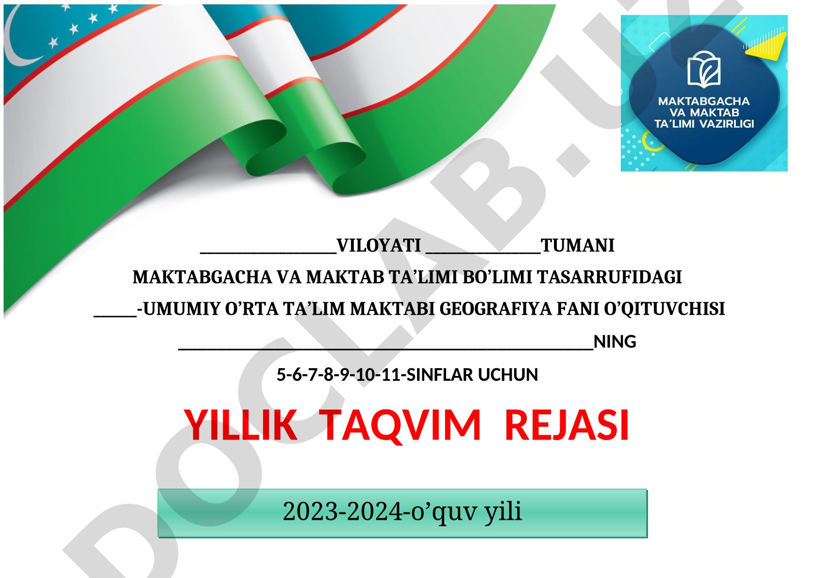 Geografiya fanidan 5-11-sinflar uchun yillik taqvim rejasi