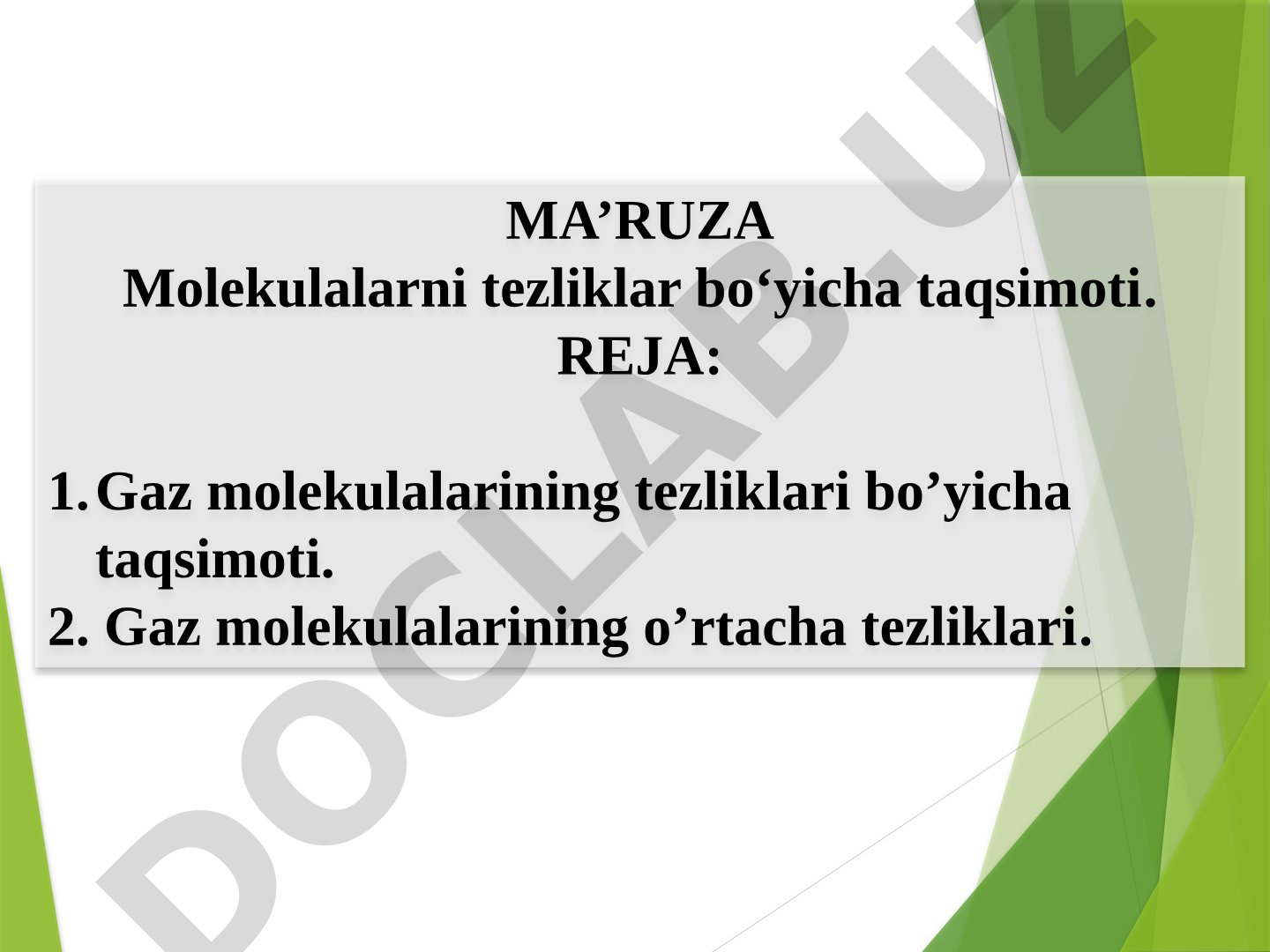 Molekulalarni tezliklar bo‘yicha taqsimoti