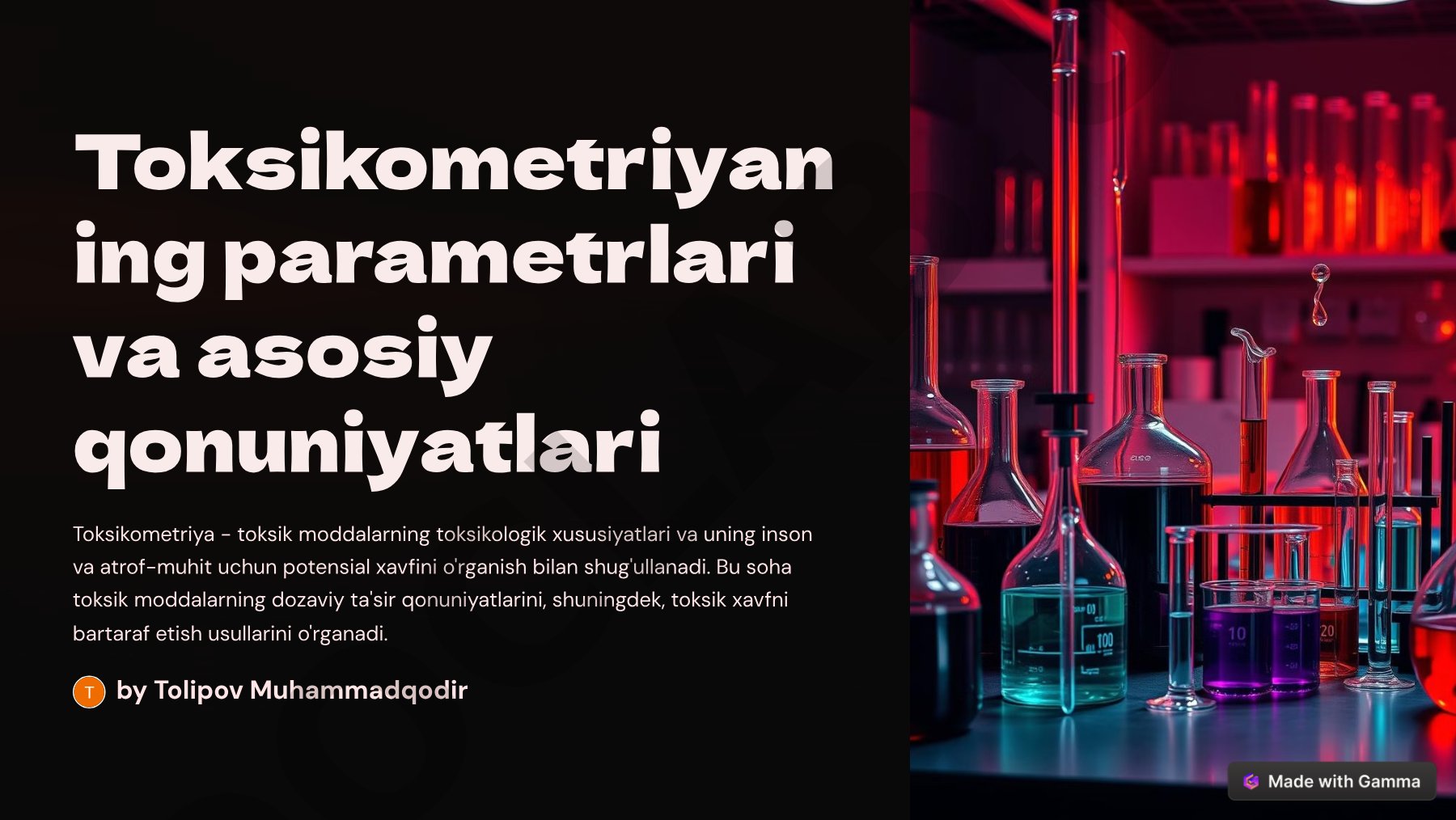Toksikometriyaning parametrlari va asosiy qonuniyatlari