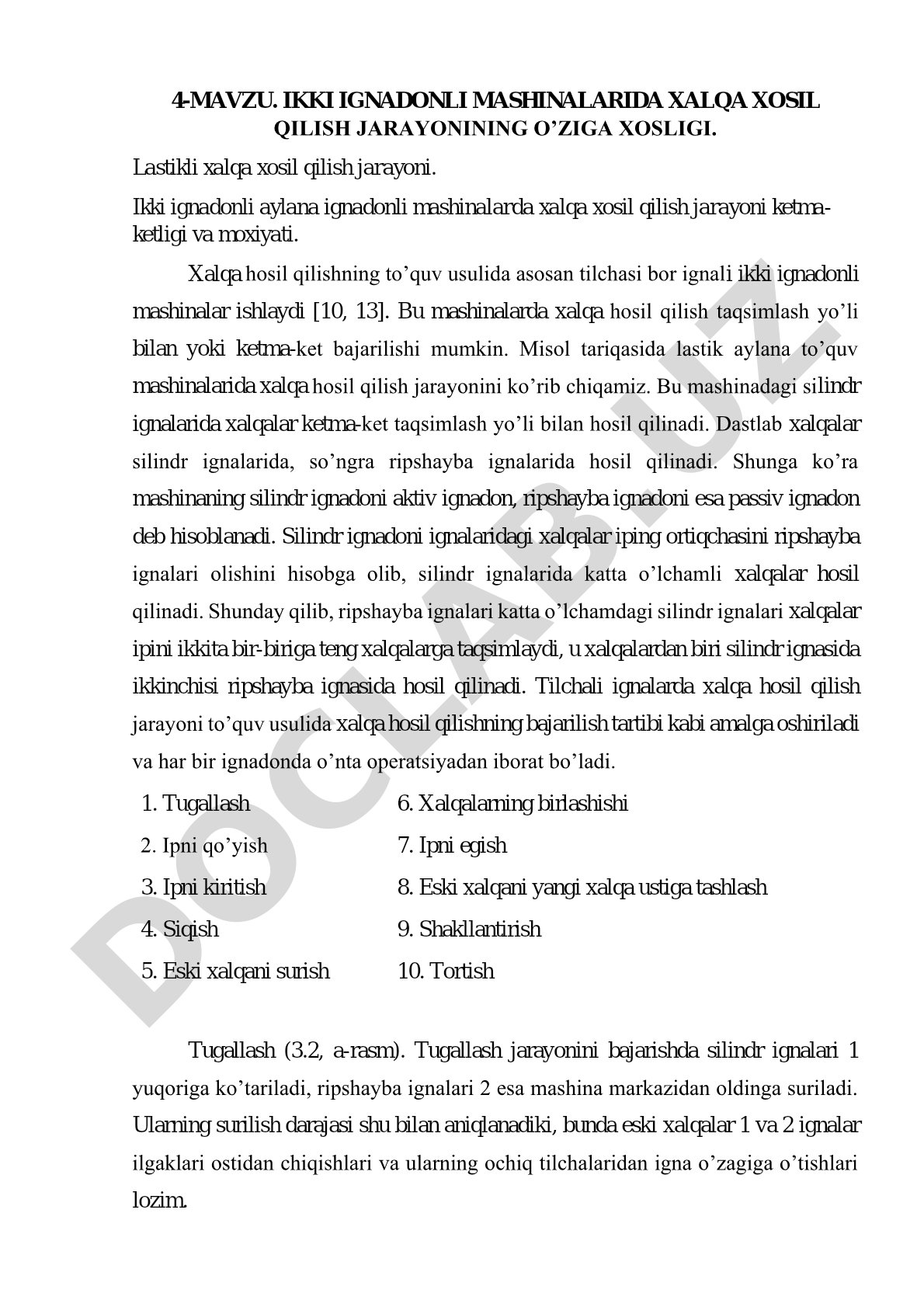 Ikki ignadonli mashinalarida xalqa xosil qilish jarayonining o’ziga xosligi.