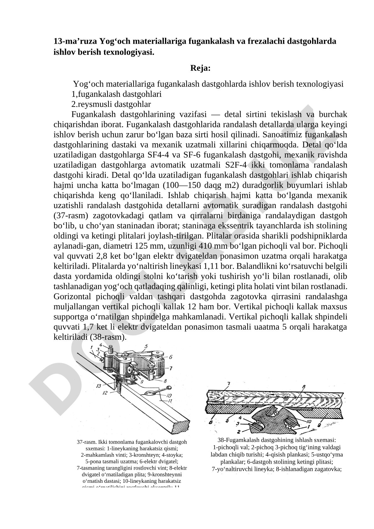 Yog'och materiallariga fugankalash va frezalachi dastgohlarda ishlov berish texnologiyasi