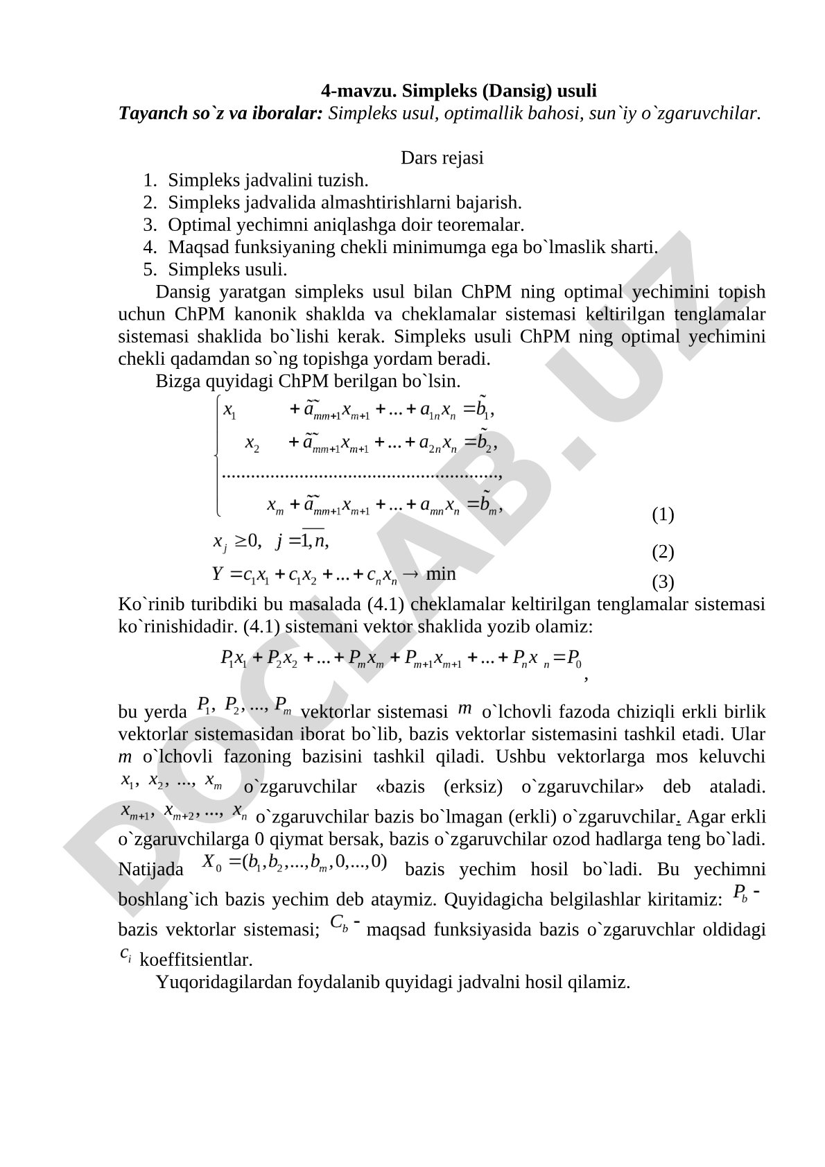 Simpleks (Dansig) usuli