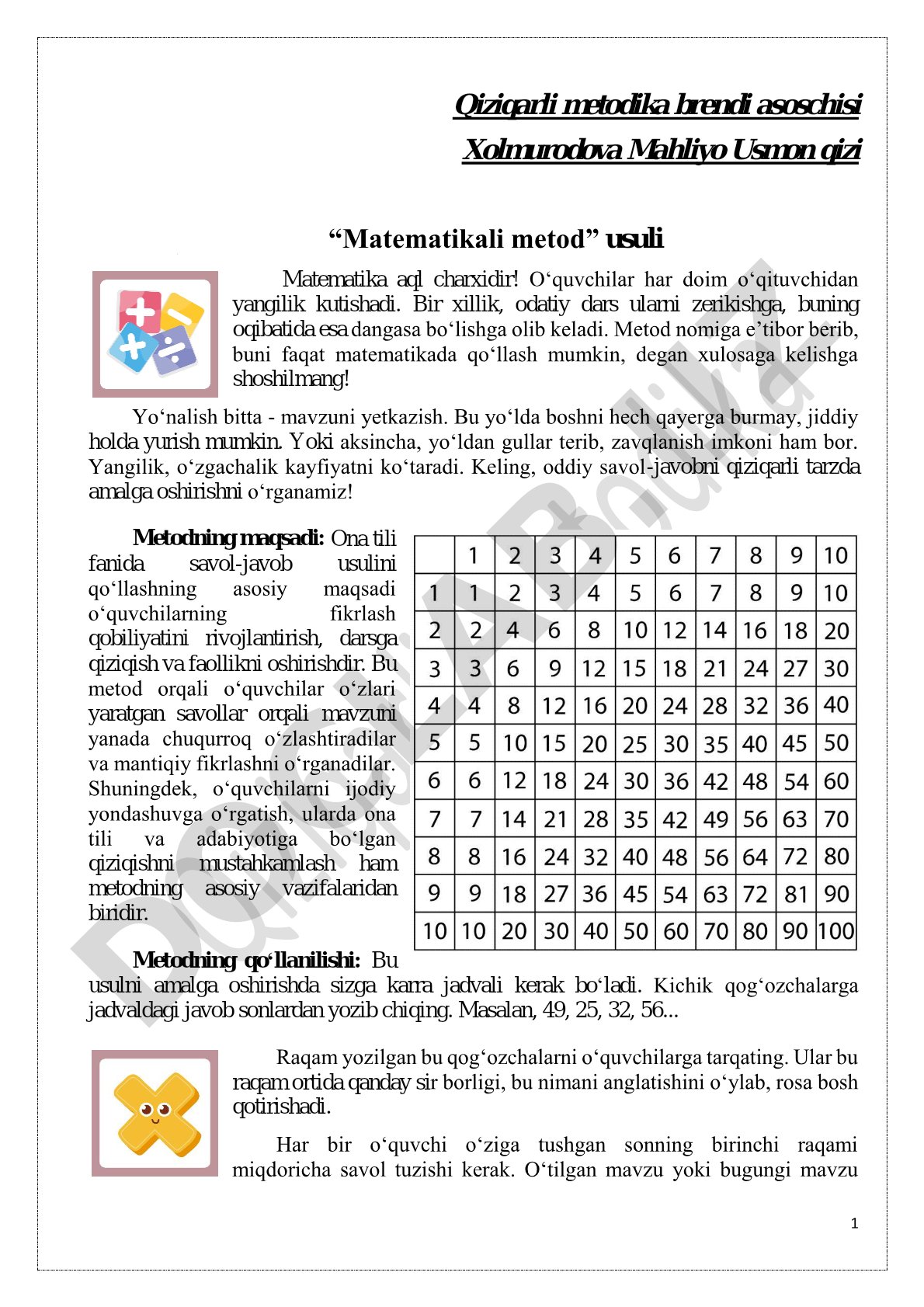Matematikali metod usulining ona tili darslarida qo‘llanilishi