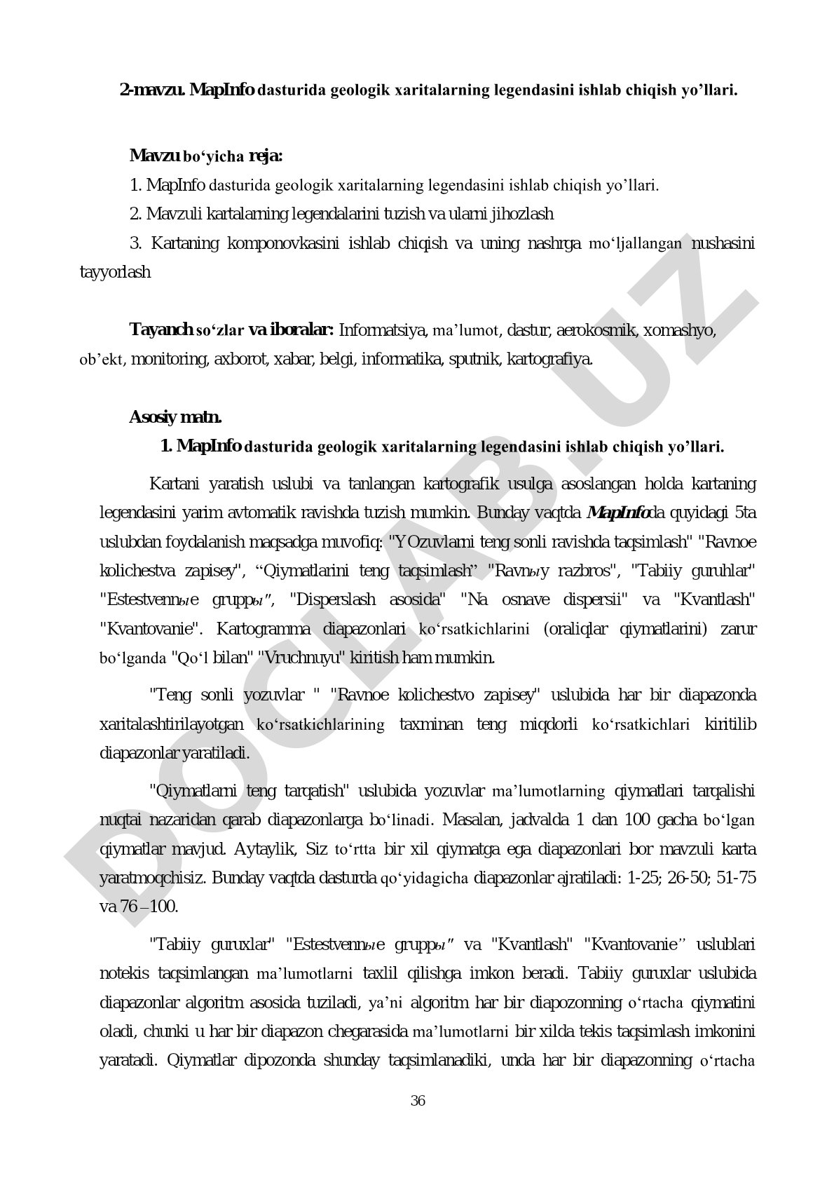 MapInfo dasturida geologik xaritalarning legendasini ishlab chiqish yo'llari