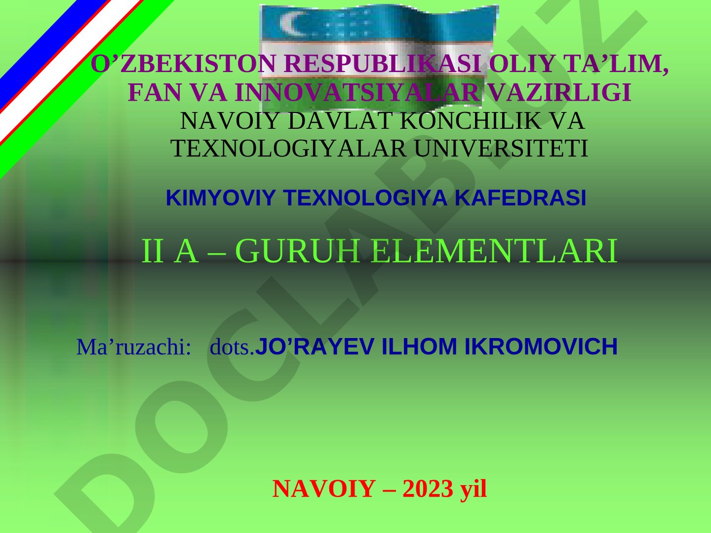 II A – GURUH ELEMENTLARI