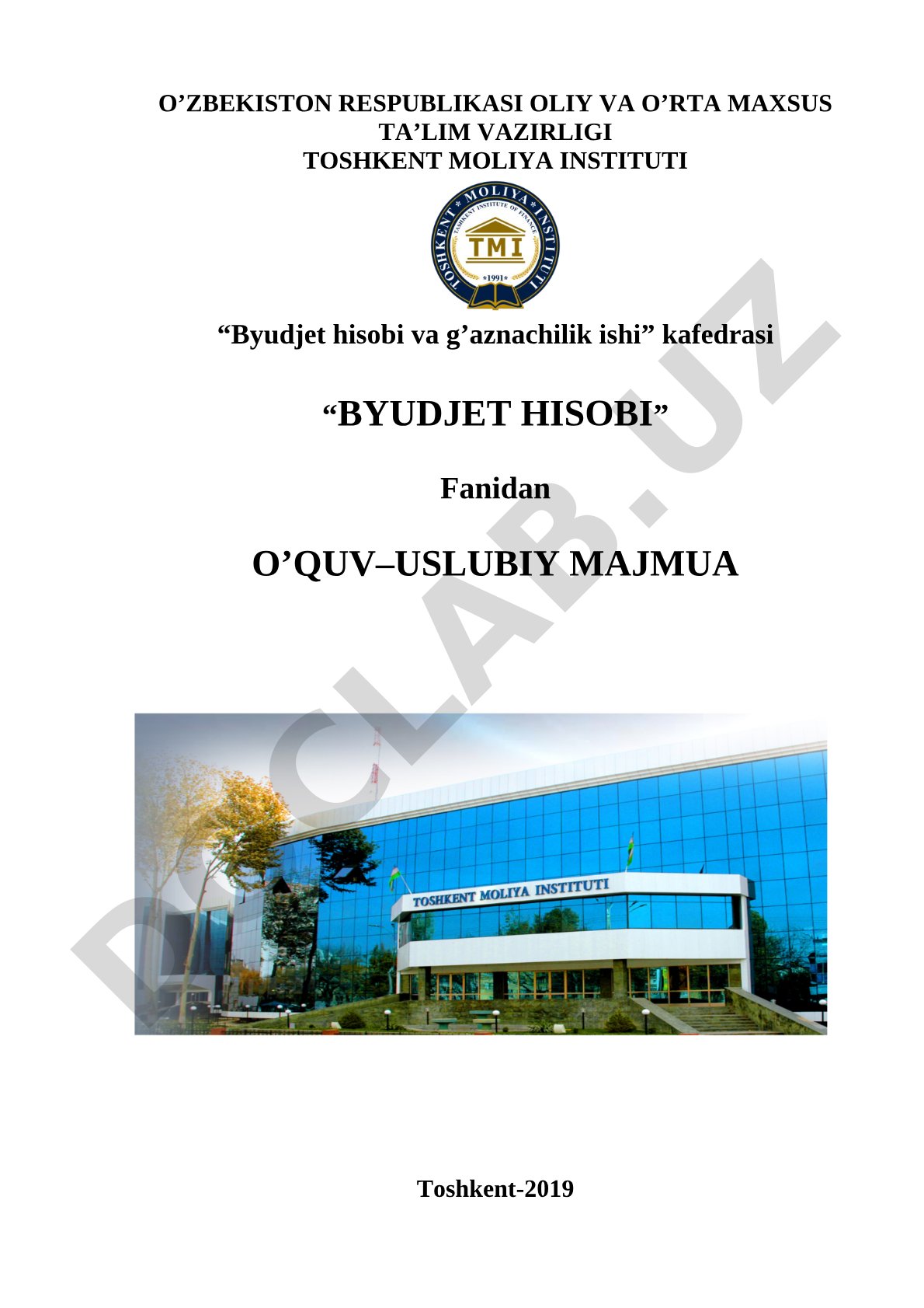 Byudjet hisobi fanidan o'quv-uslubiy majmua
