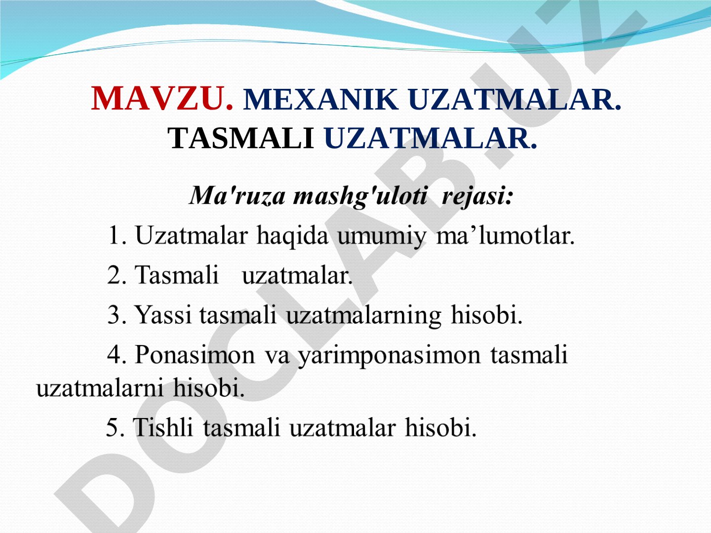 Mexanik uzatmalar va tasmali uzatmalar