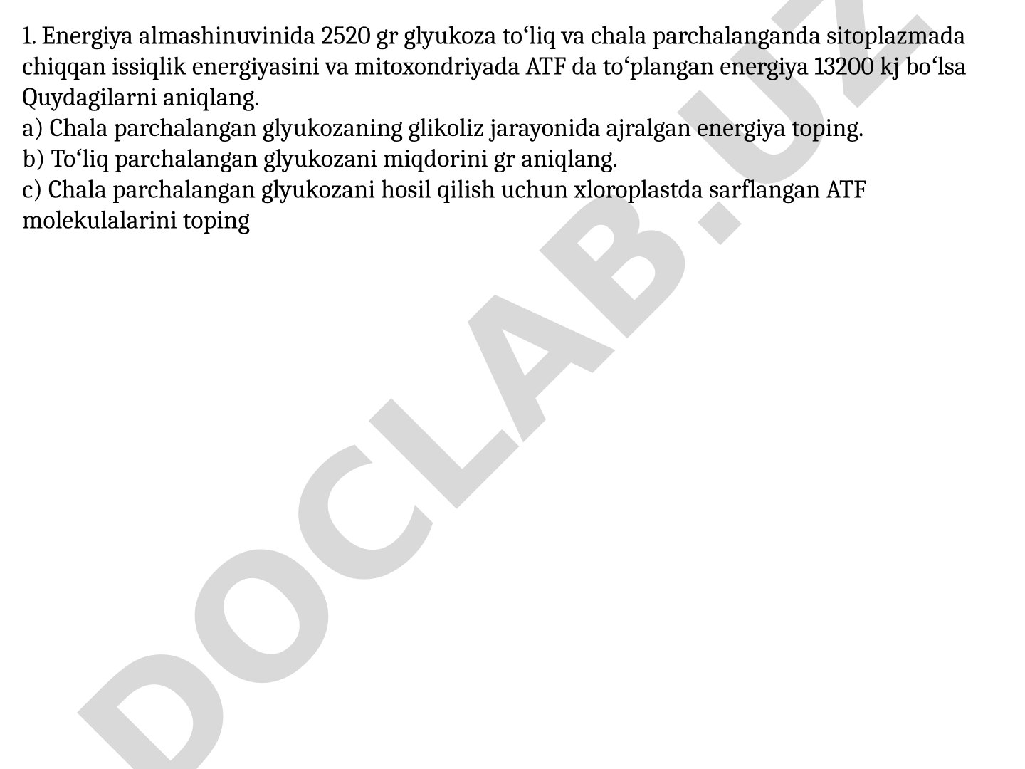 Energiya almashinuvi va glikoliz masalalari