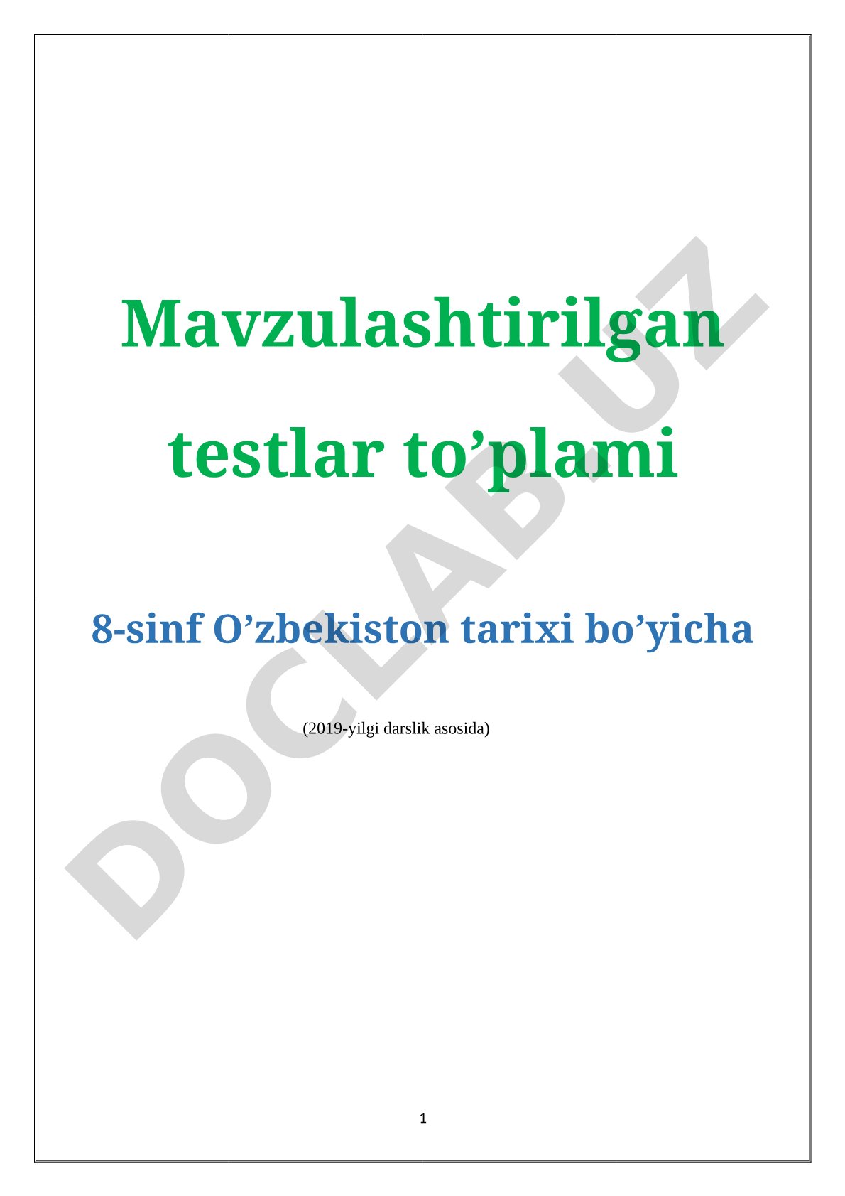 8-sinf O'zbekiston tarixi bo'yicha testlar to'plami