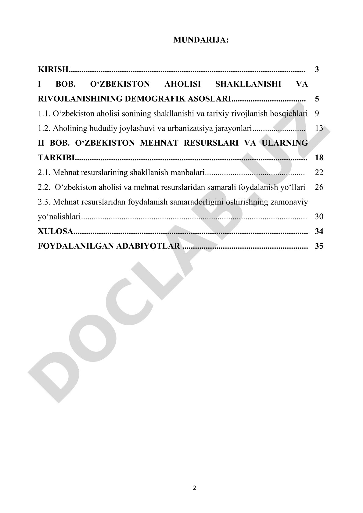 O‘zbekiston aholisi va mehnat resurslari