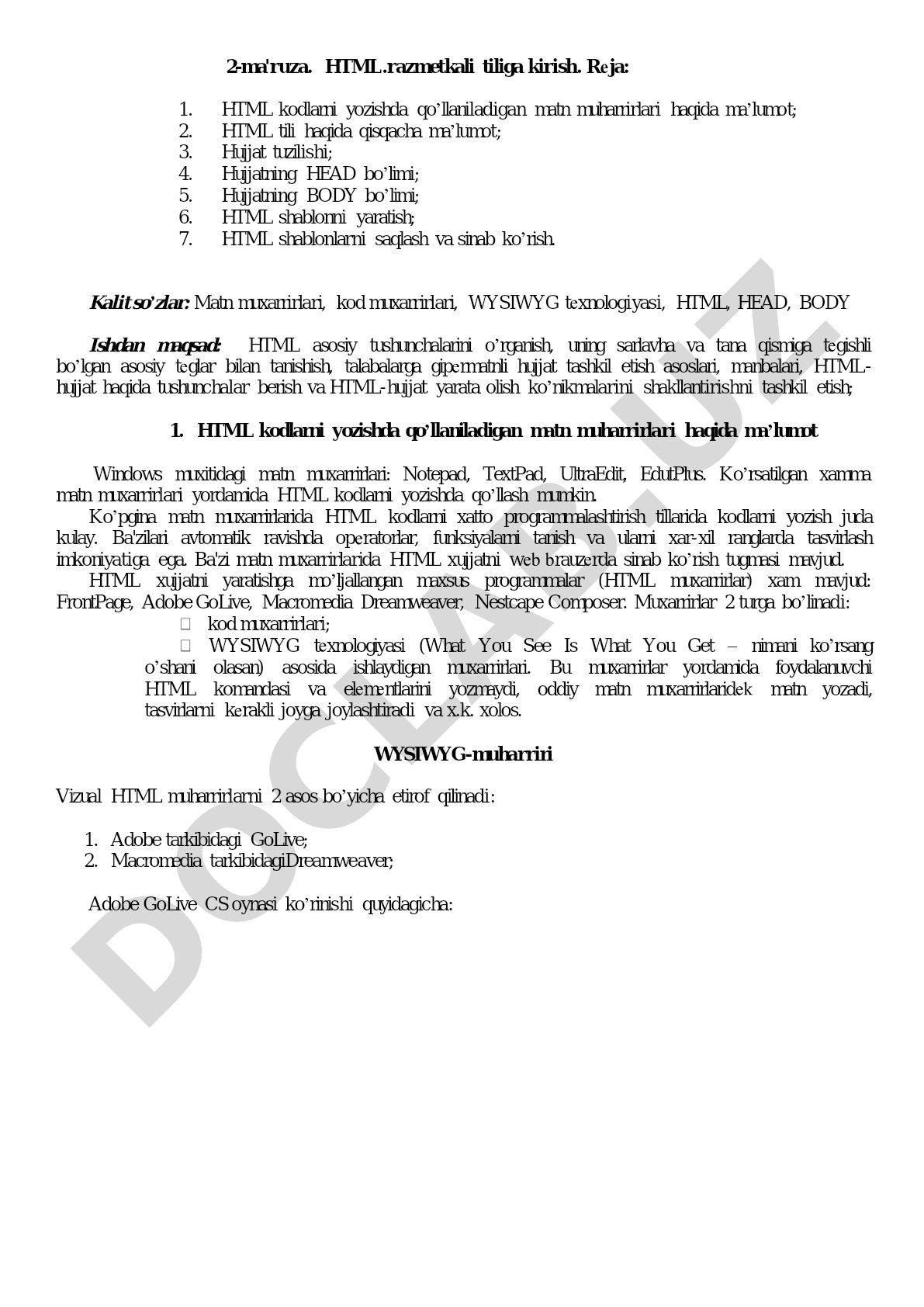 HTML razmetkali tiliga kirish