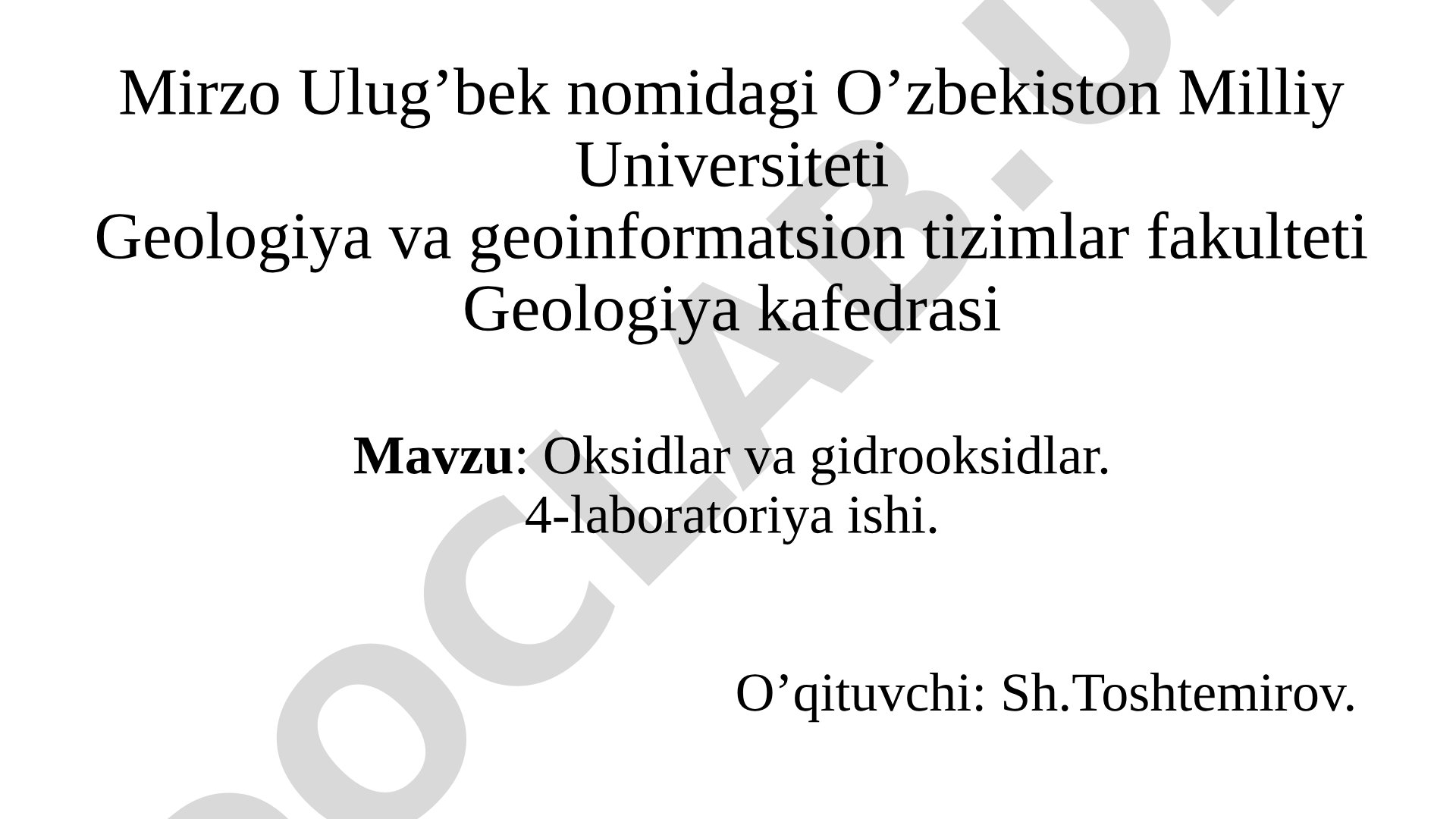 Oksidlar va gidrooksidlar. 4-laboratoriya ishi