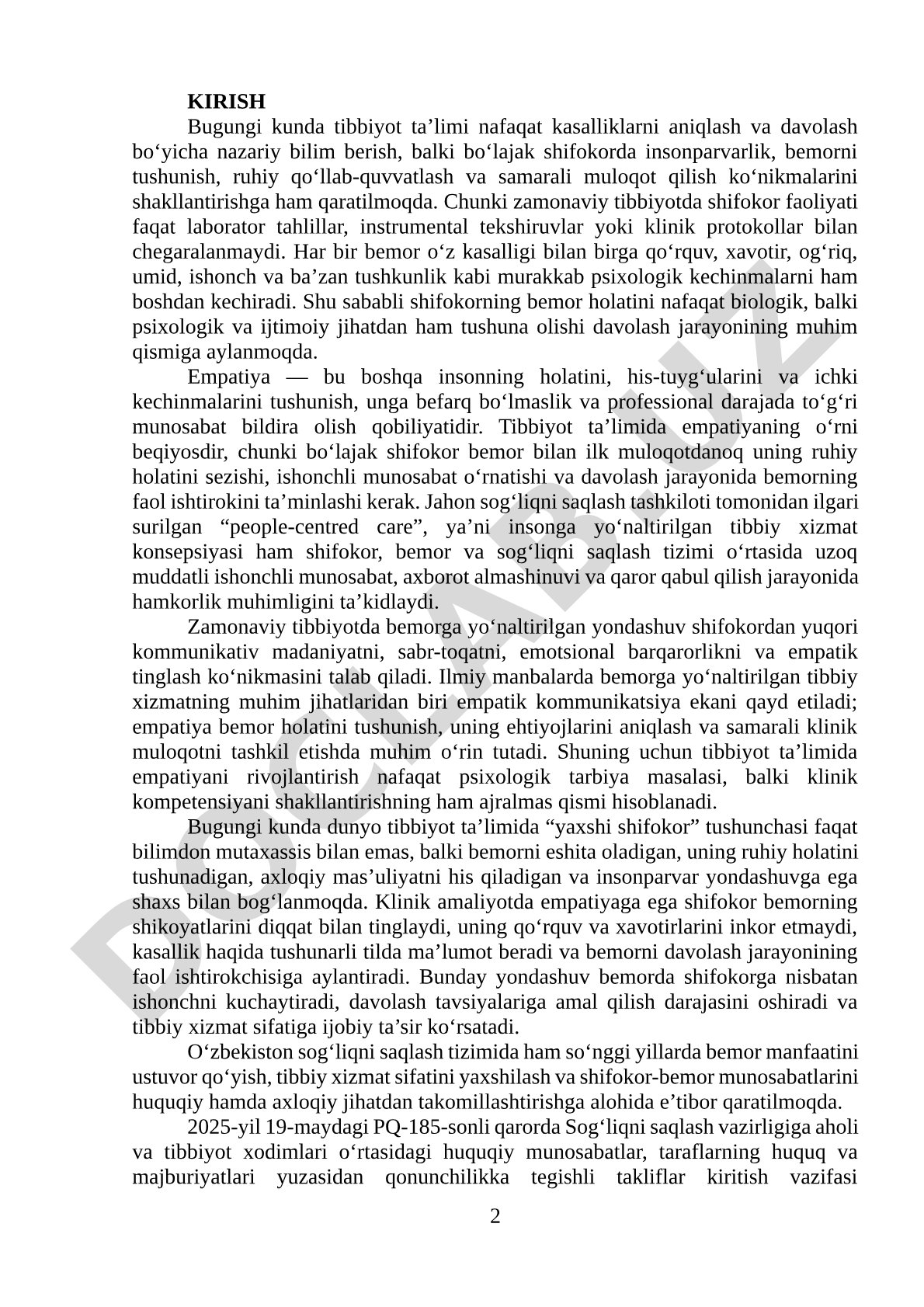 Tibbiyot ta'limida empatiyaning o'rni