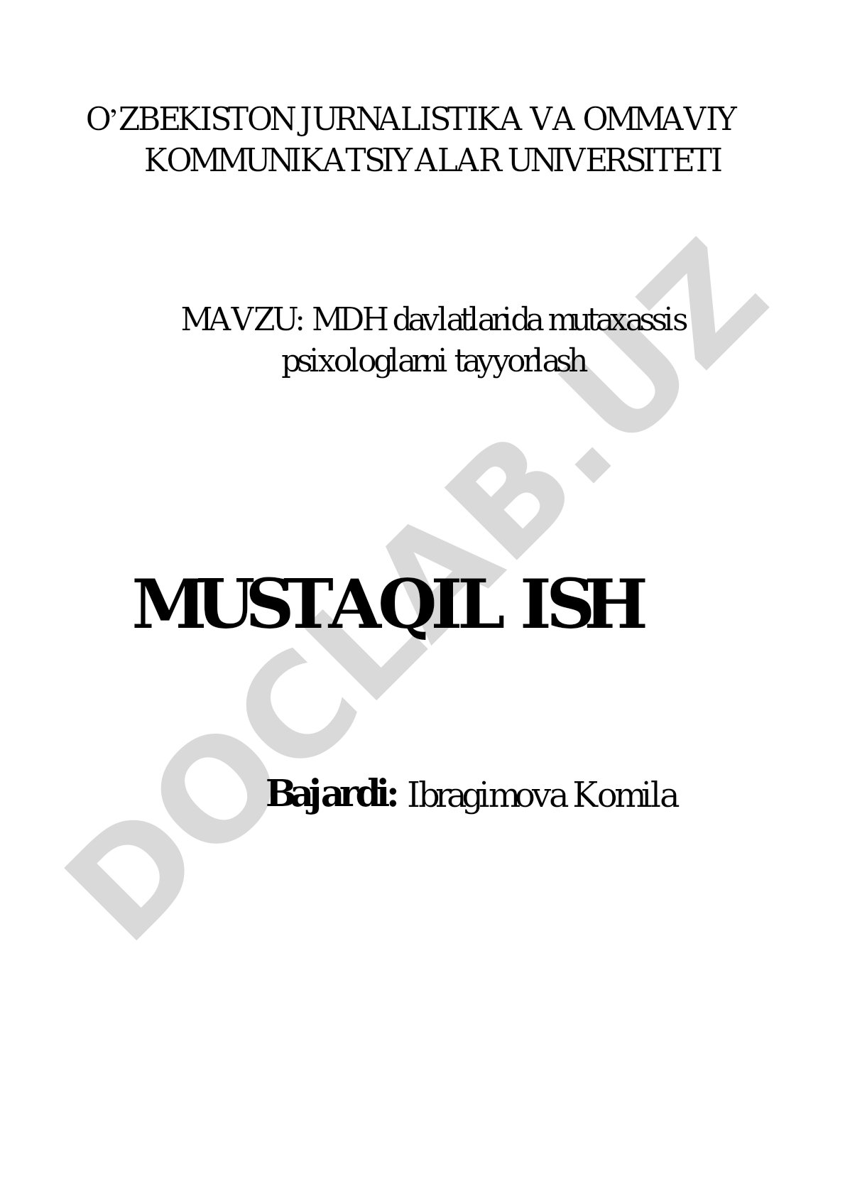 MDH davlatlarida mutaxassis psixologlarni tayyorlash