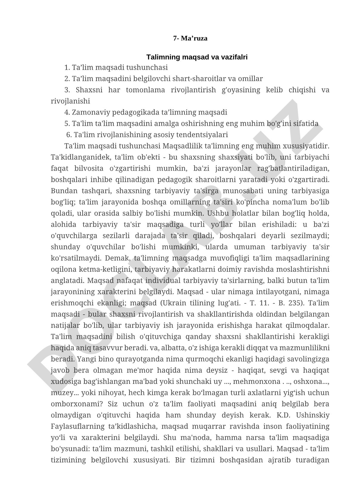 Ta'limning maqsad va vazifalari