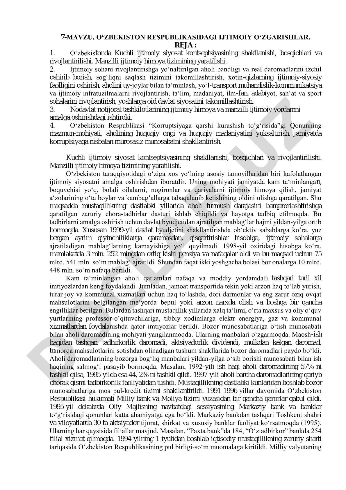 Oʻzbekiston Respublikasidagi ijtimoiy oʻzgarishlar