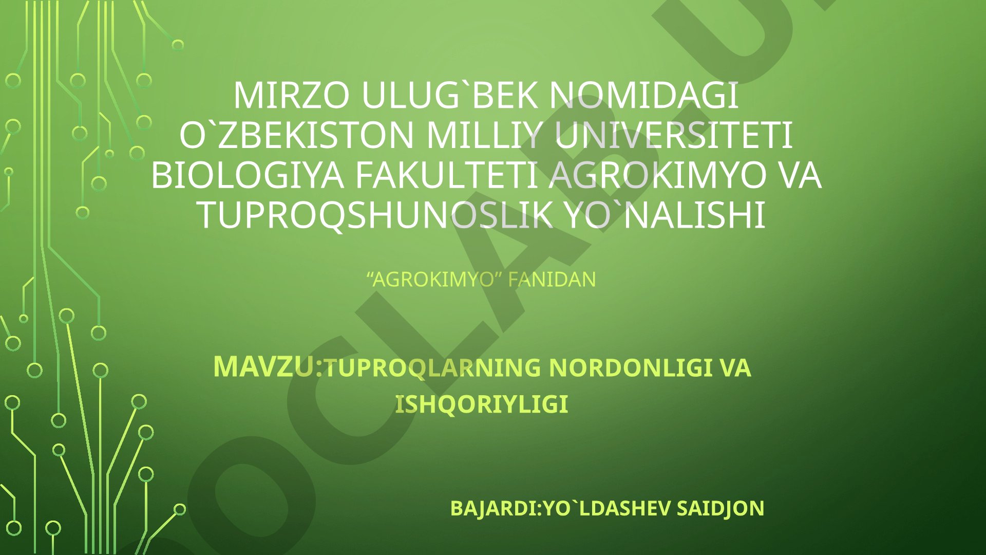 Tuproqlarning nordonligi va ishqoriyligi