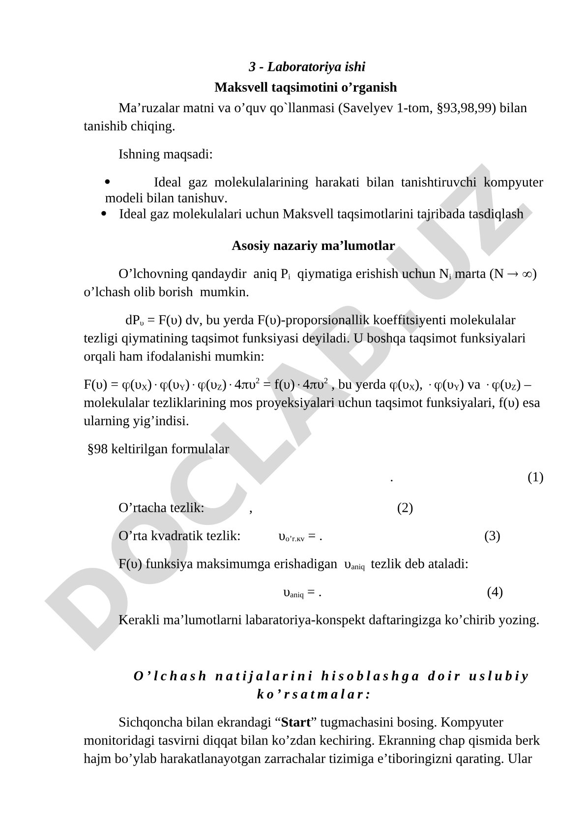 Maksvell taqsimotini o'rganish