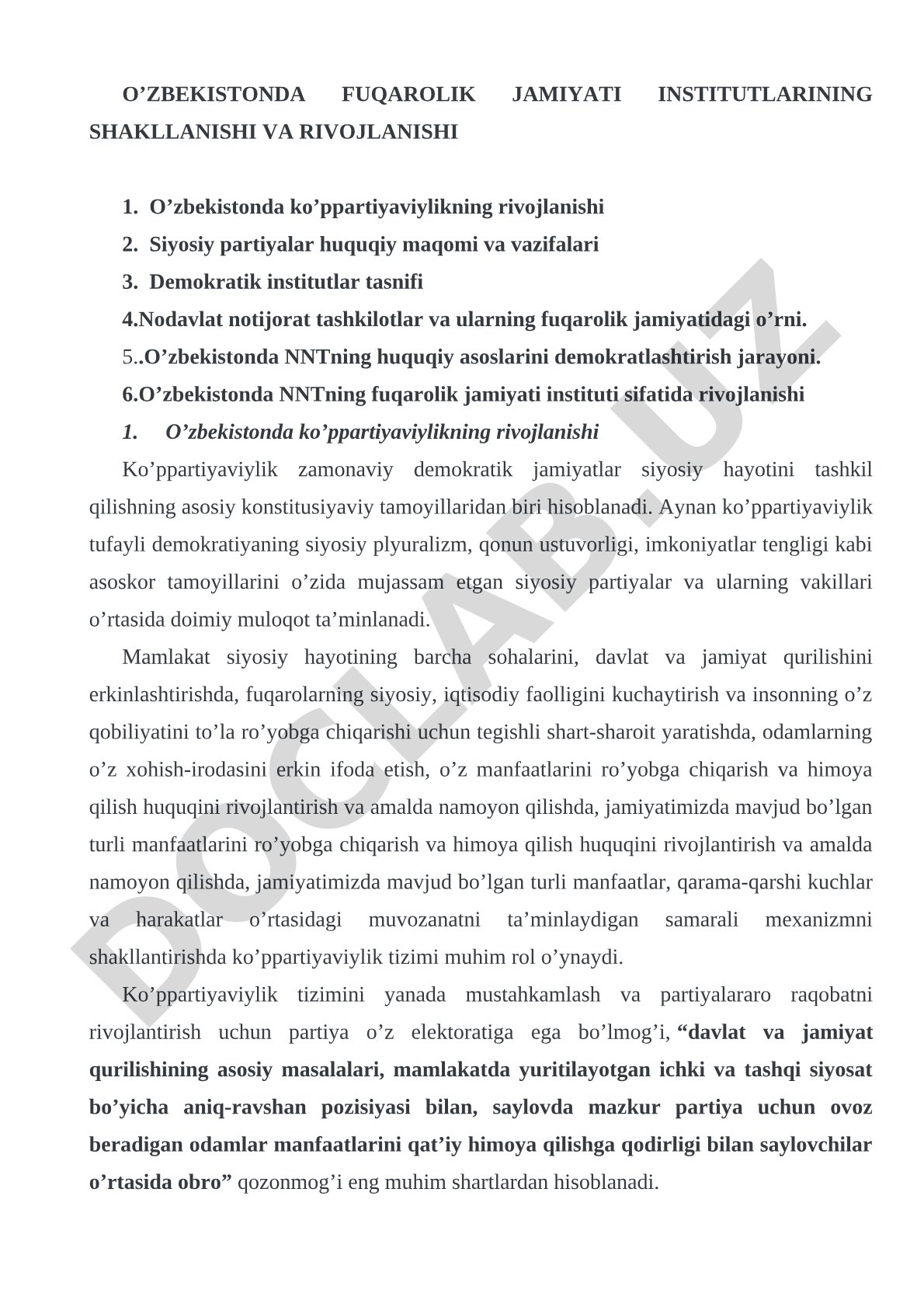 O’ZBEKISTONDA FUQAROLIK JAMIYATI INSTITUTLARINING SHAKLLANISHI VA RIVOJLANISHI