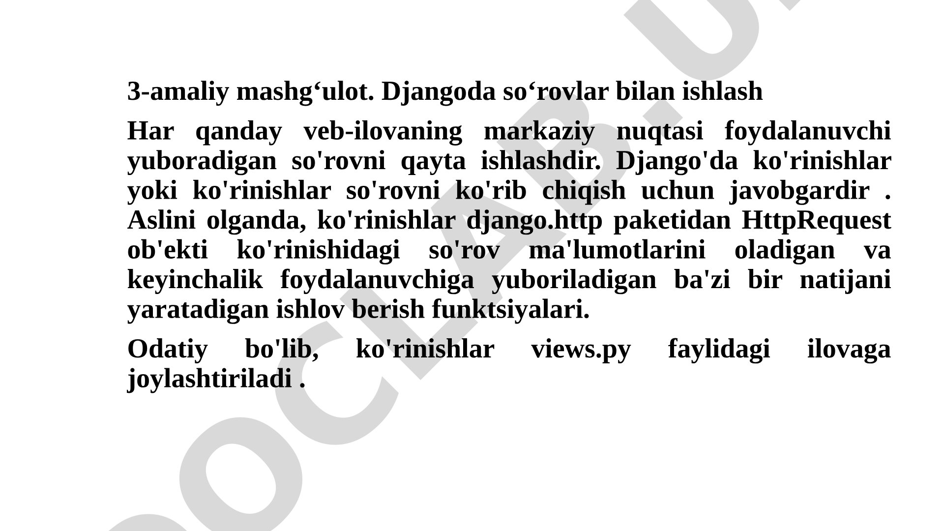 Djangoda so'rovlar bilan ishlash