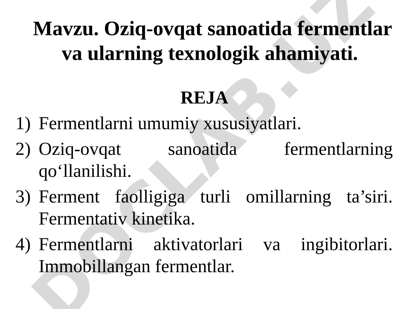 Oziq-ovqat sanoatida fermentlar va ularning texnologik ahamiyati