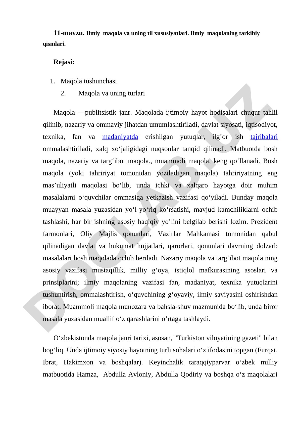 Ilmiy maqola va uning til xususiyatlari. Ilmiy maqolaning tarkibiy qismlari.