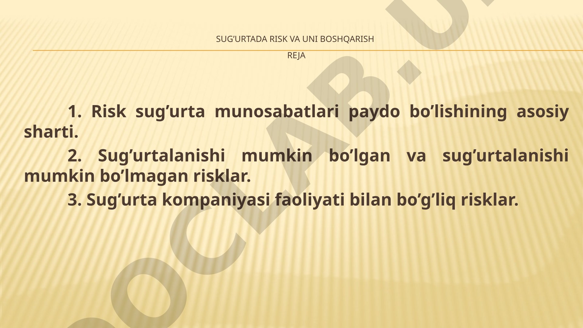 Sug’urtada risk va uni boshqarish