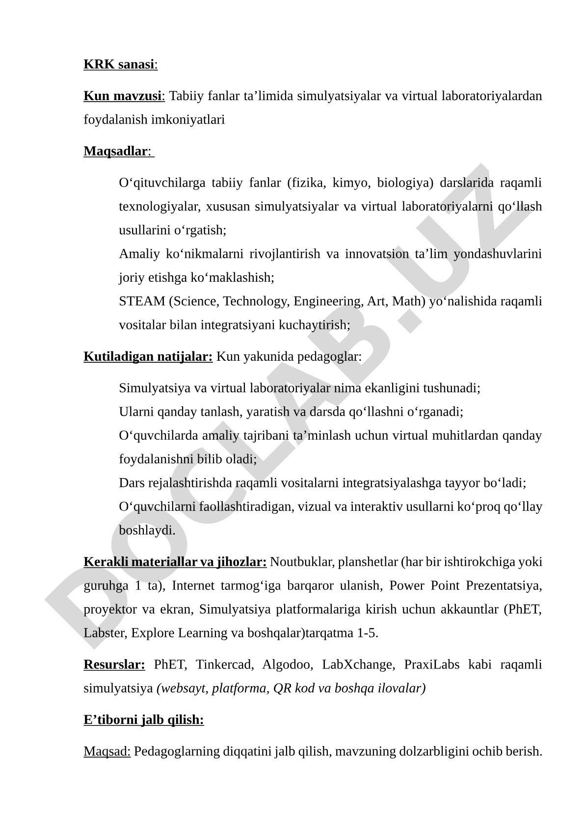 Tabiiy fanlar ta’limida simulyatsiyalar va virtual laboratoriyalardan foydalanish imkoniyatlari