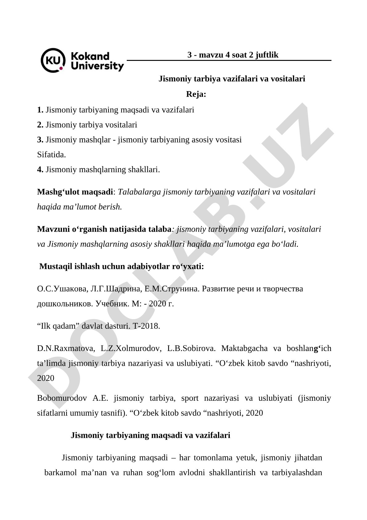 Jismoniy tarbiya vazifalari va vositalari
