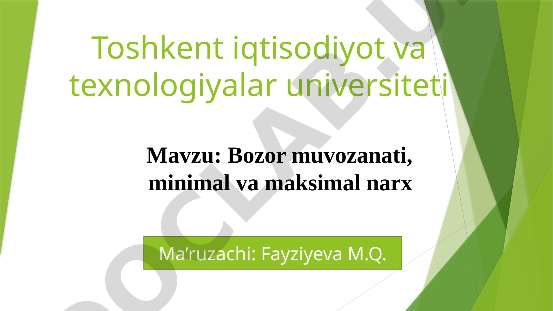 Bozor muvozanati, minimal va maksimal narx