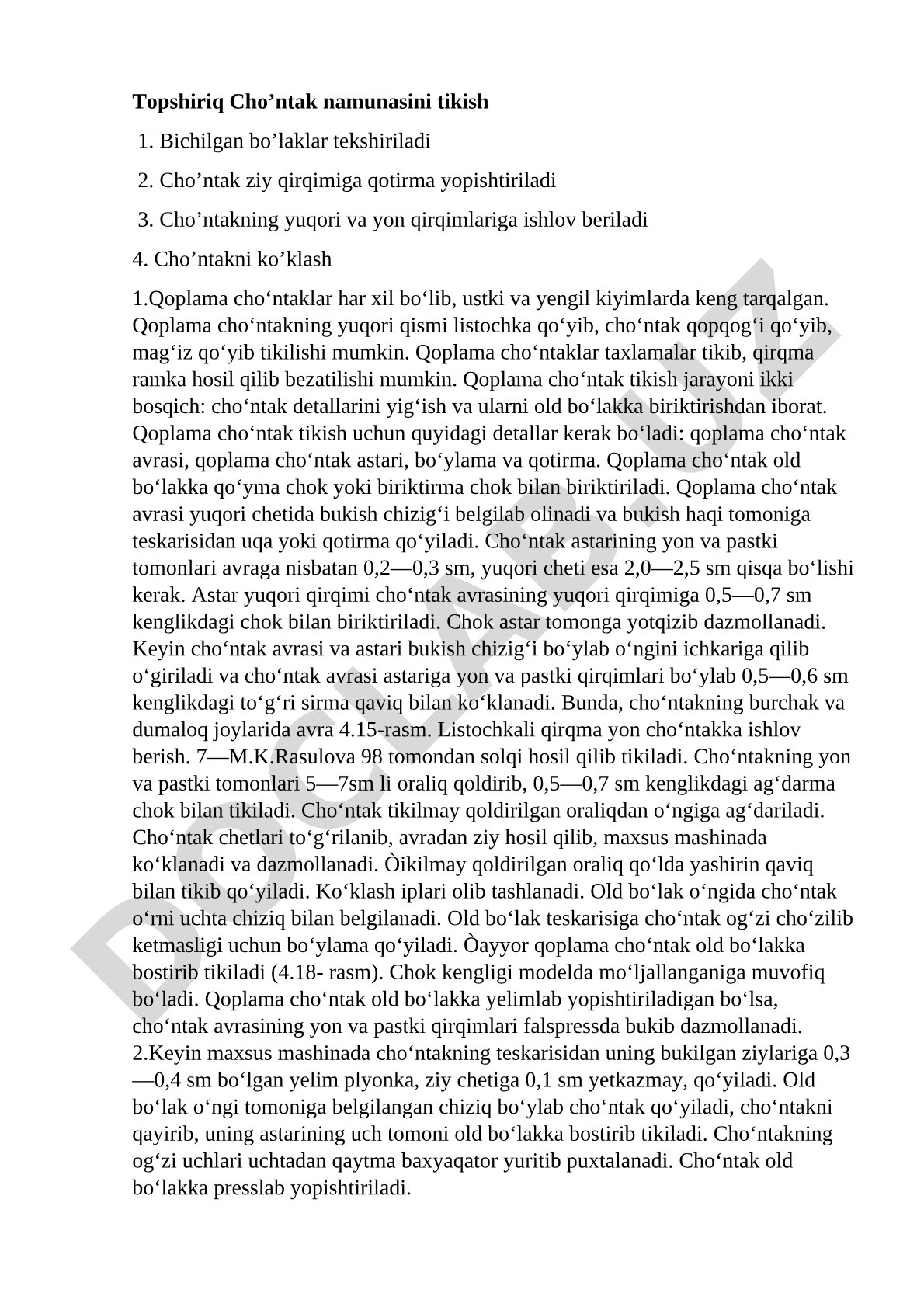 Qoplama cho'ntak tikish texnologiyasi