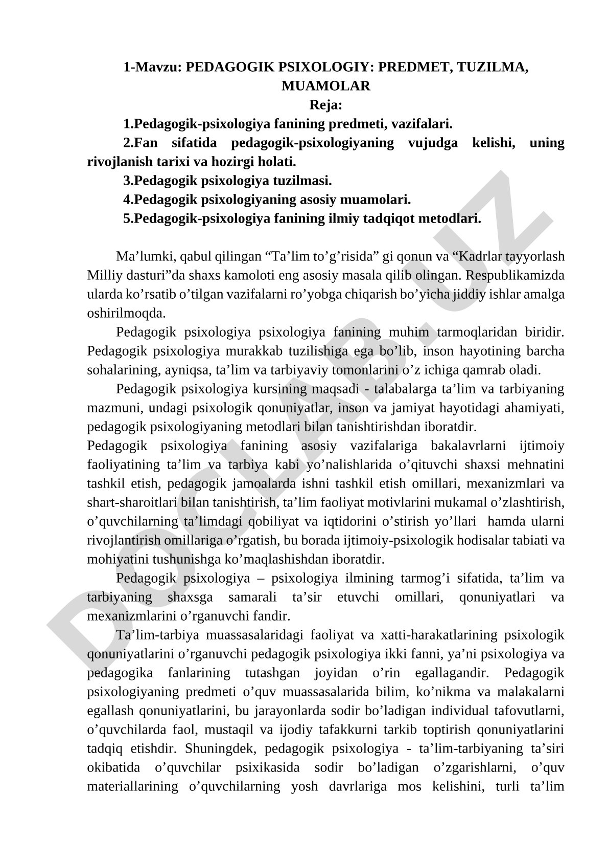 Pedagogik psixologiya: predmet, tuzilma, muammolar
