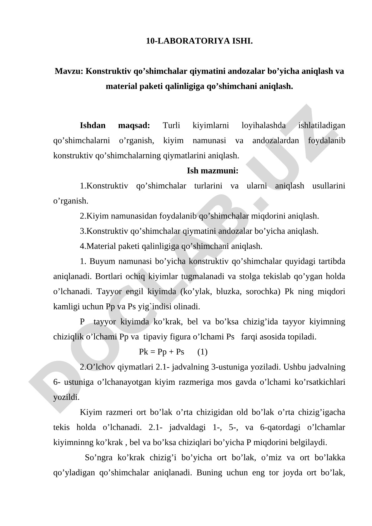 Konstruktiv qo’shimchalar qiymatini andozalar bo’yicha aniqlash va material paketi qalinligiga qo’shimchani aniqlash