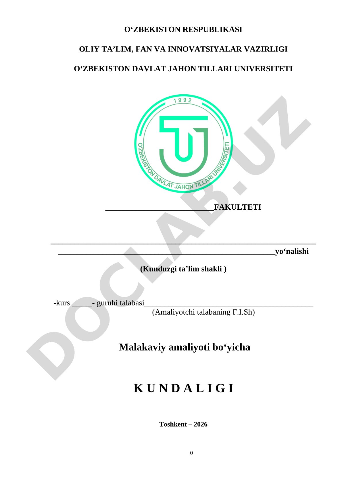 Malakaviy amaliyoti kundaligi