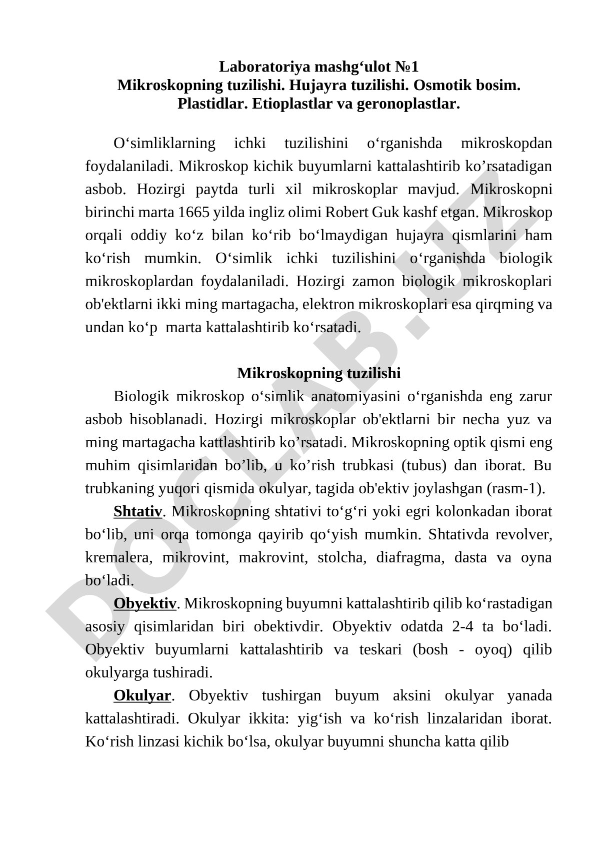 Mikroskopning tuzilishi va hujayra tuzilishi