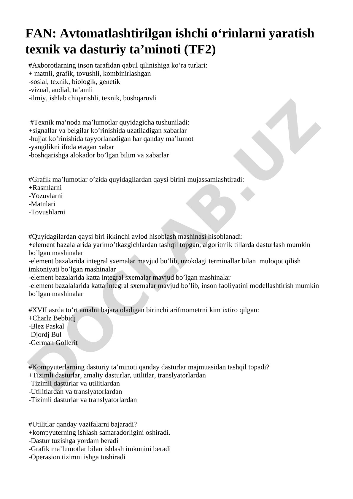 Avtomatlashtirilgan ishchi o‘rinlarni yaratish texnik va dasturiy ta’minoti (TF2)