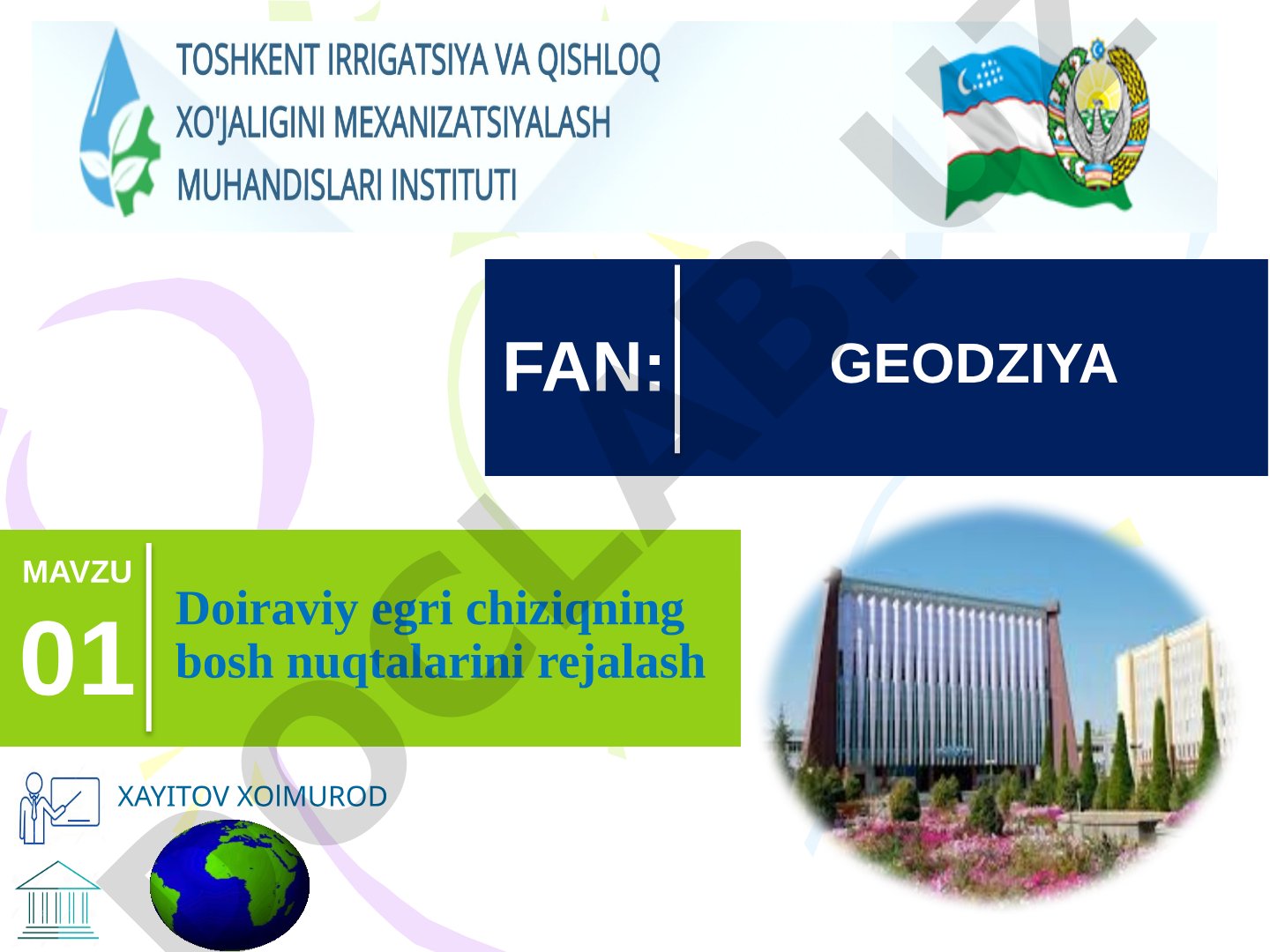 Doiraviy egri chiziqning bosh nuqtalarini rejalash