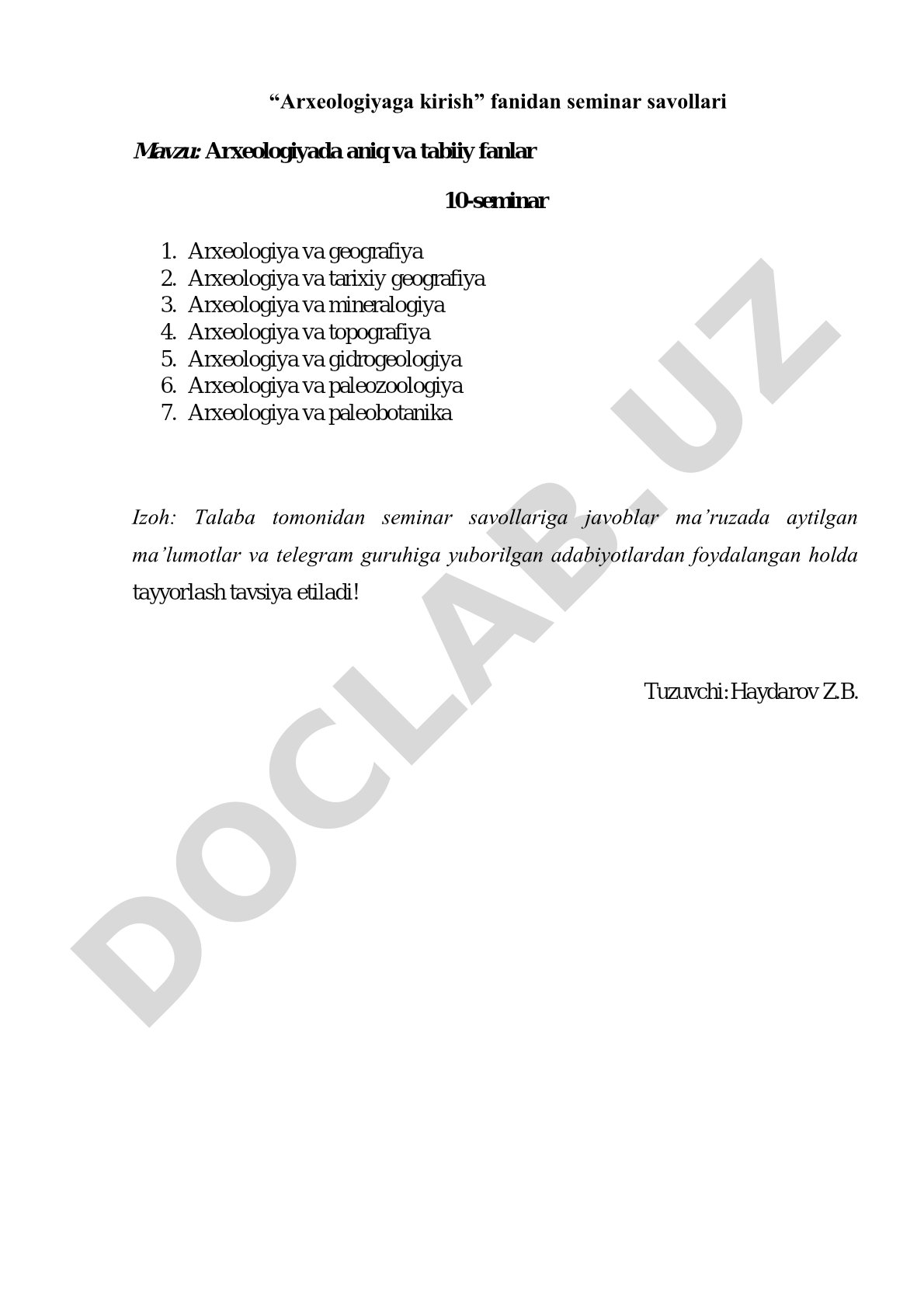 Arxeologiyada aniq va tabiiy fanlar