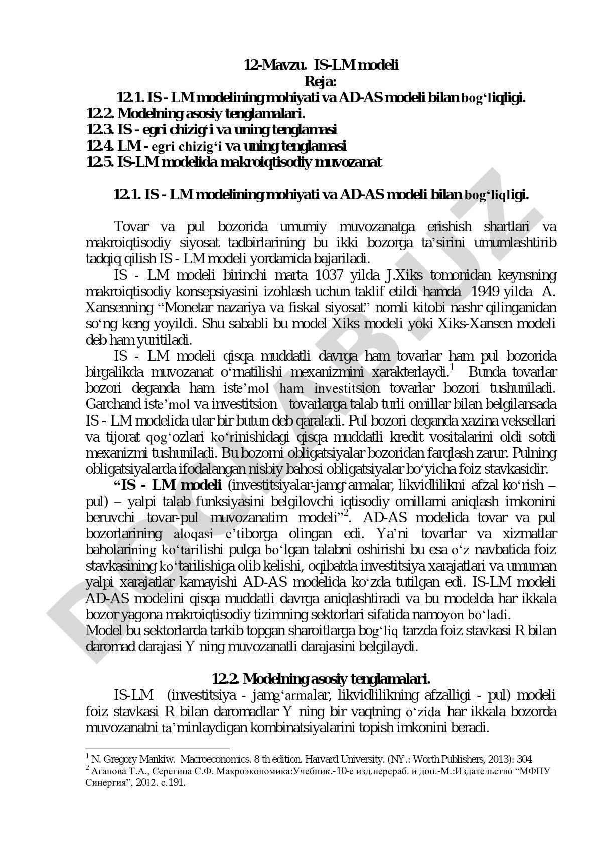 IS-LM modeli, IS va LM egri chiziqlari hamda makroiqtisodiy muvozanat yoritilgan