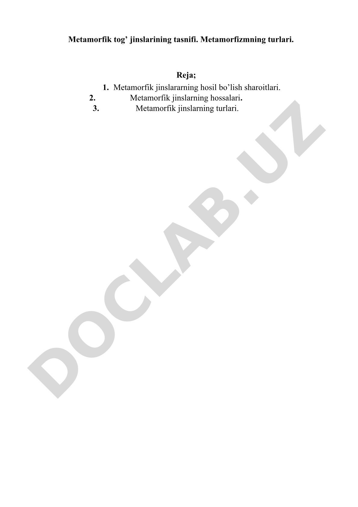 Metamorfik tog' jinslarining tasnifi va metamorfizm turlari