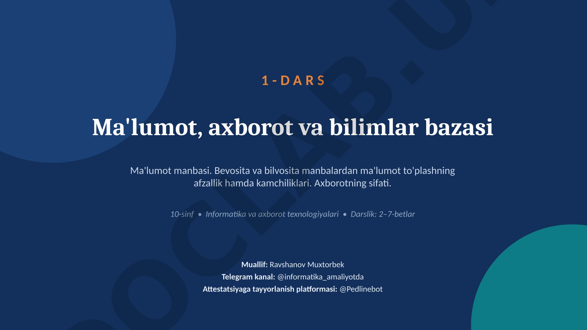 Ma'lumot, axborot va bilimlar bazasi