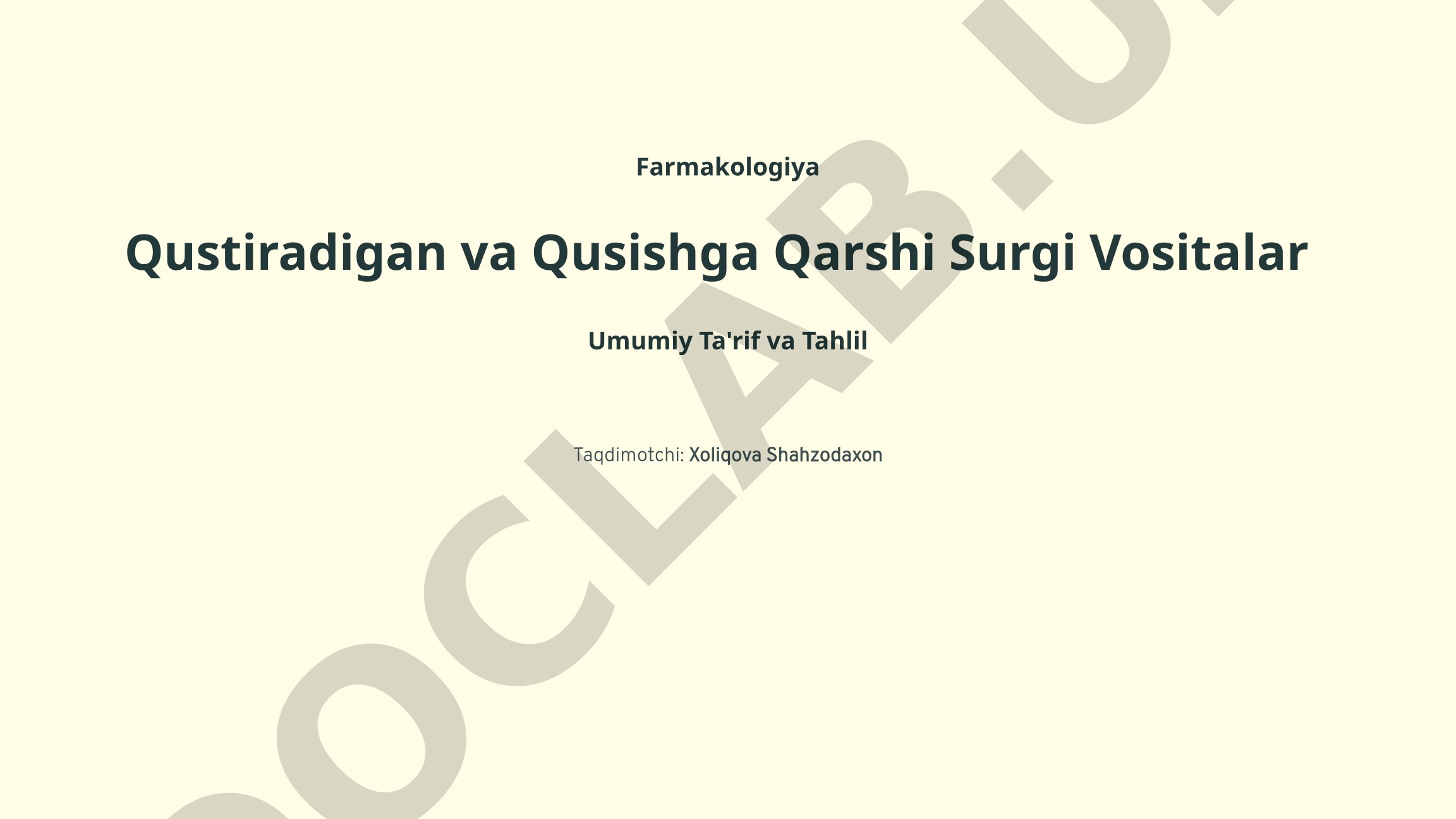 Farmakologiya Qustiradigan va Qusishga Qarshi Surgi Vositalar Umumiy Ta'rif va Tahlil