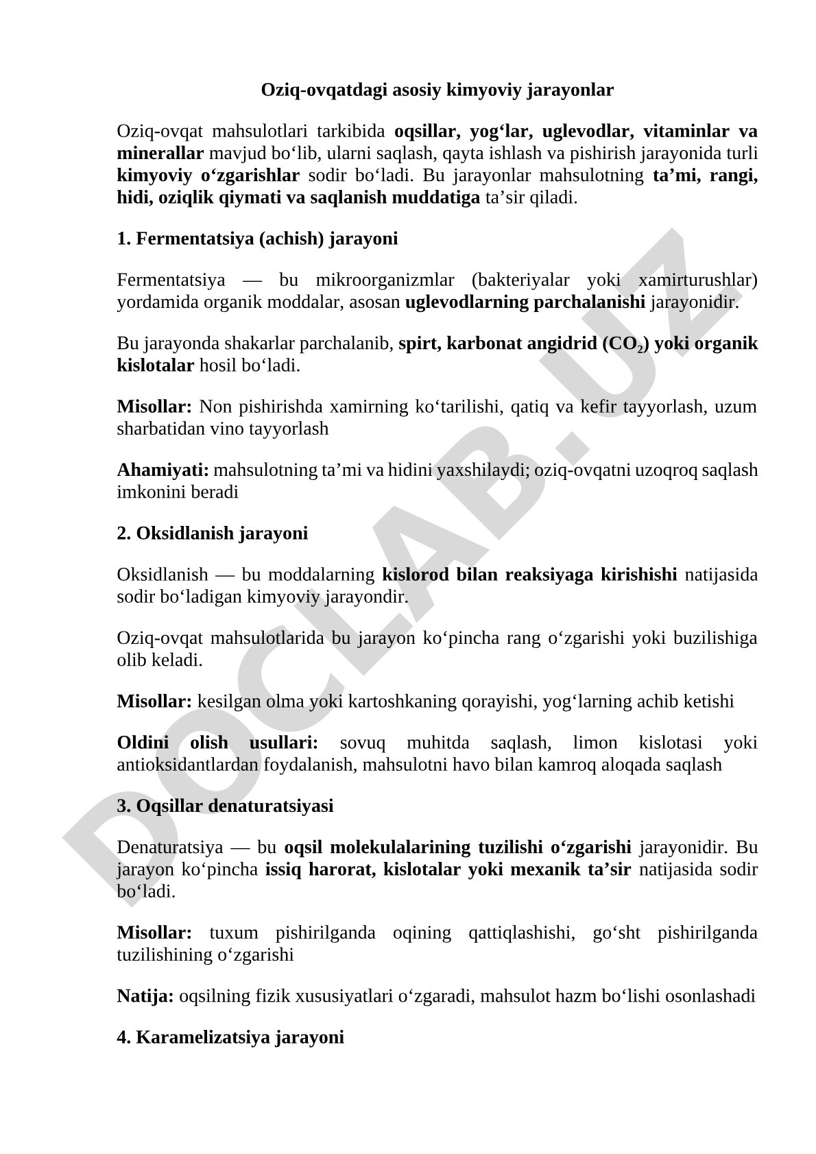 Oziq-ovqatdagi asosiy kimyoviy jarayonlar