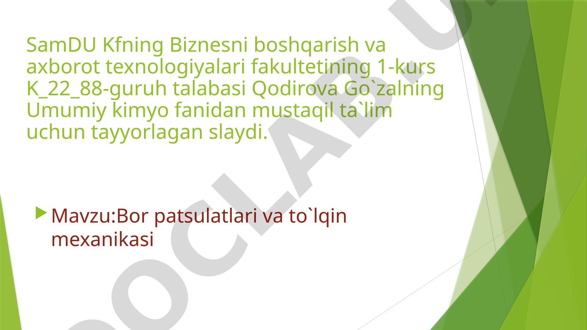 Bor patsulatlari va to'lqin mexanikasi