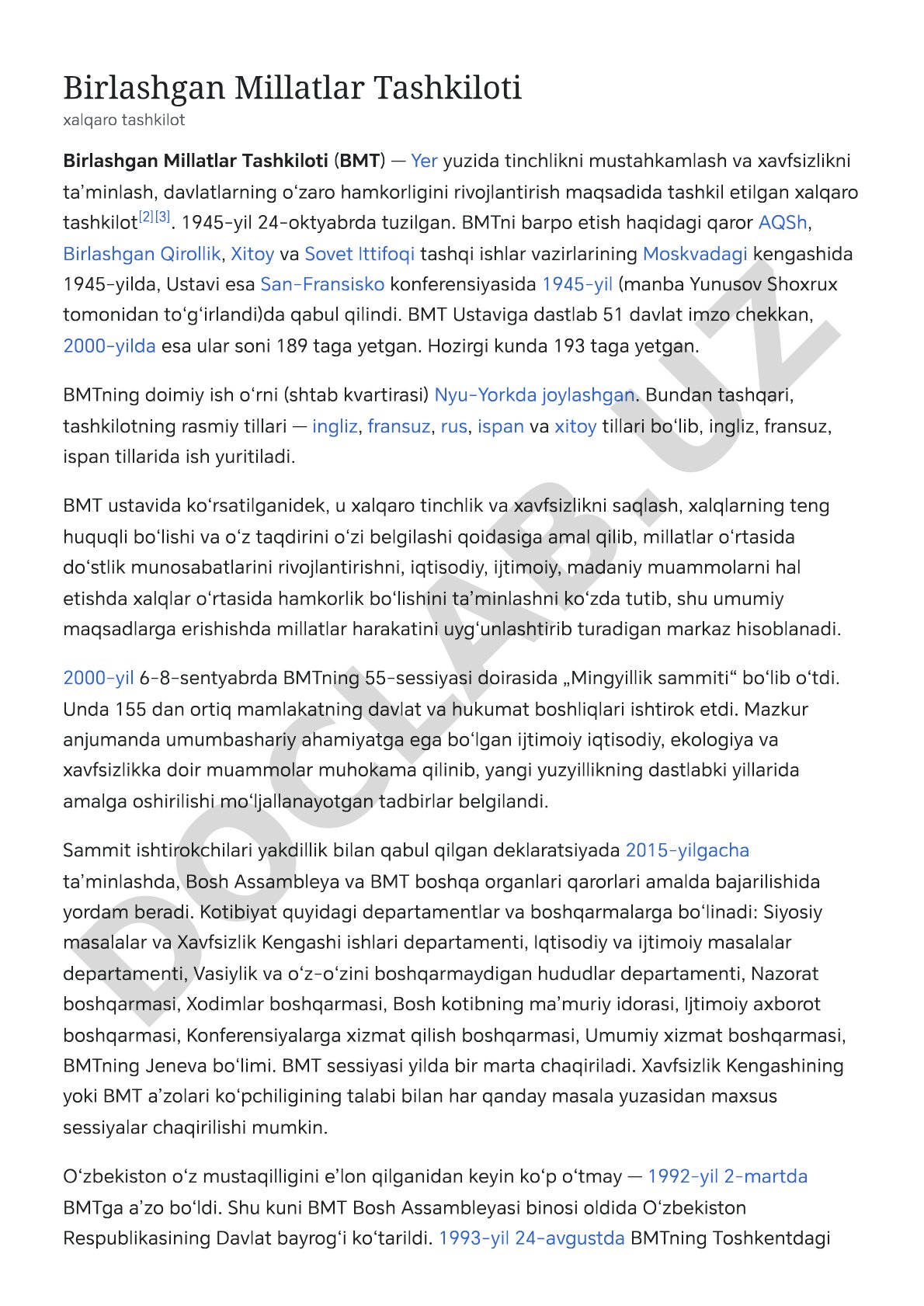 Birlashgan Millatlar Tashkiloti xalqaro tashkilot