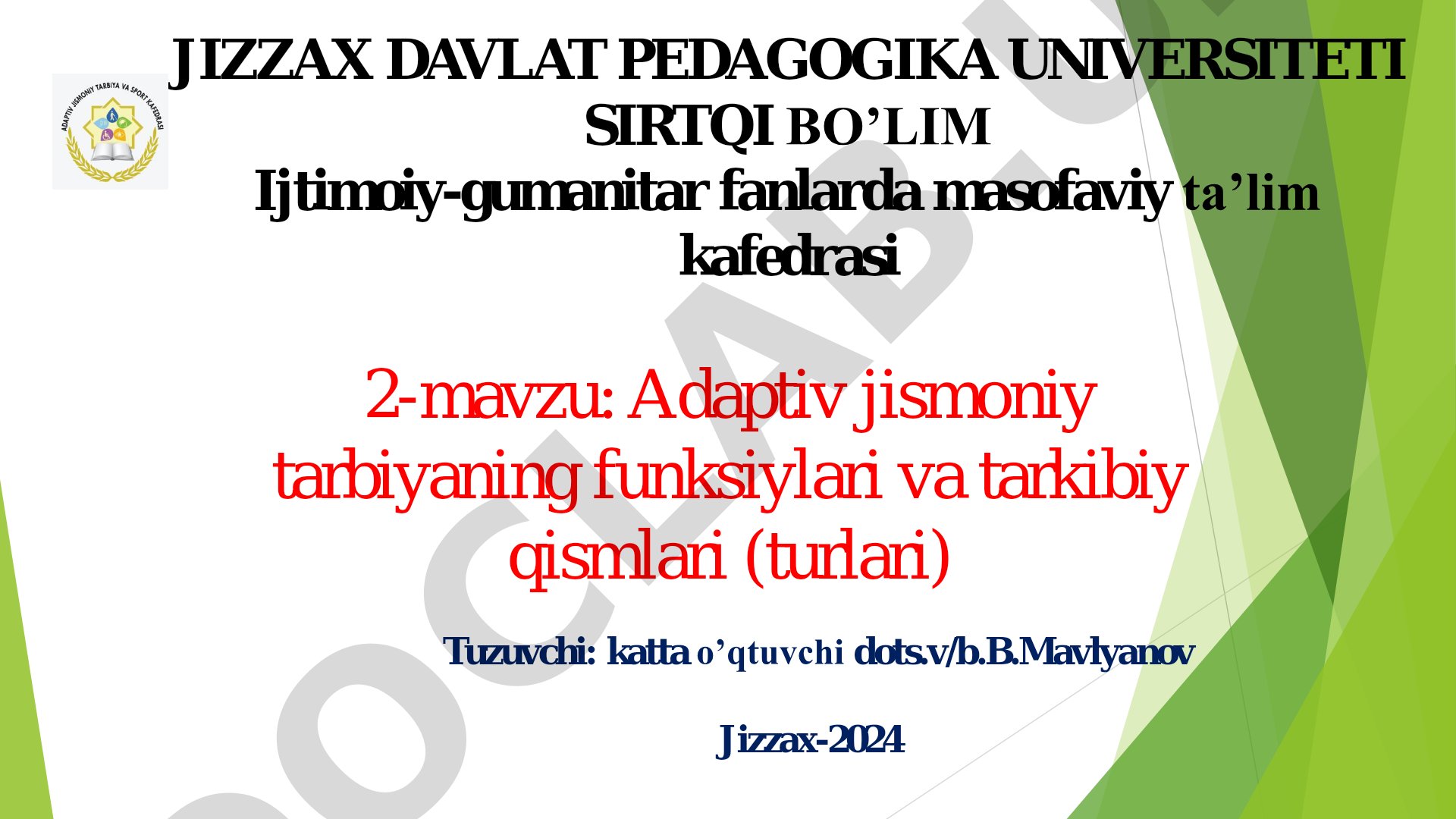 Adaptiv jismoniy tarbiyaning funksiyalari va tarkibiy qismlari (turlari)